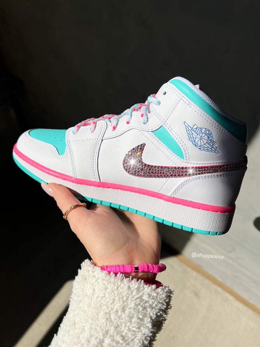 Cotton Candy Swarovski Women s Air Jordan 1 Mid Shoes Pink Ivy