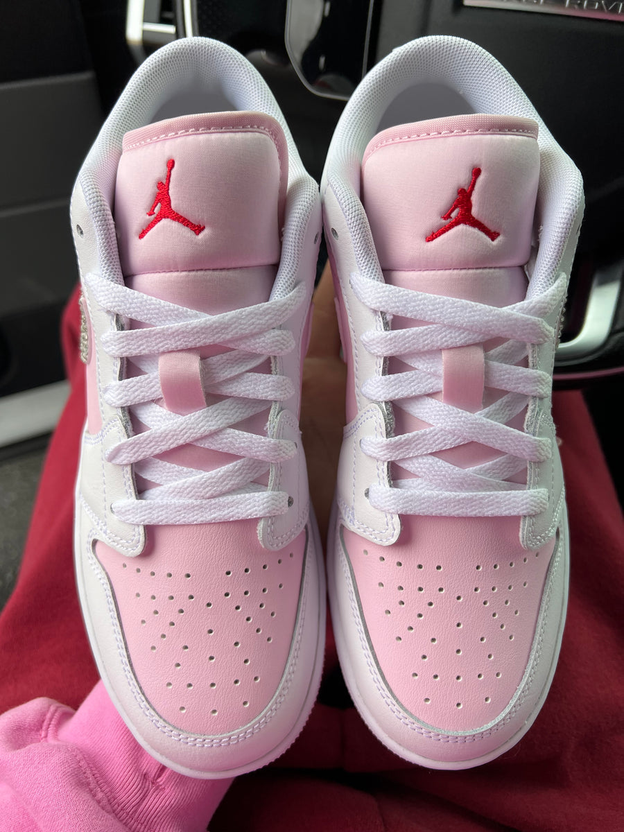 Pink and White Swarovski Women's Air Jordan Low Shoes – Pink Ivy