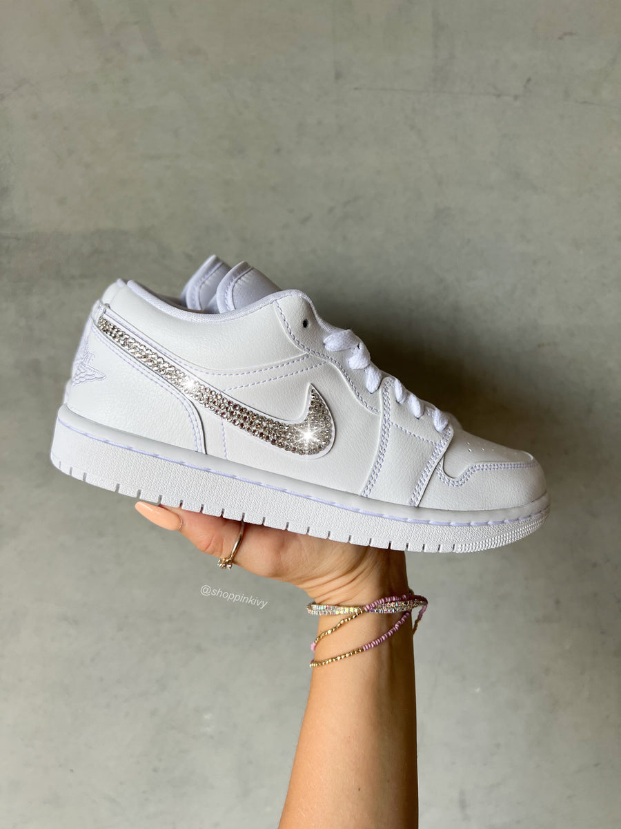 Swarovski Women's Nike Air Jordan Retro 1 Mid All White 