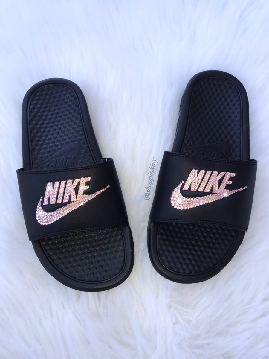 Rose Gold Swarovski Nike Benassi Slide Sandals Pink Ivy