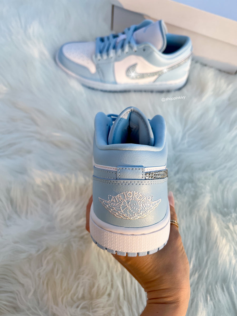 Ice Blue Swarovski Women's Air Jordan Retro 1 Low Shoes – Pink Ivy