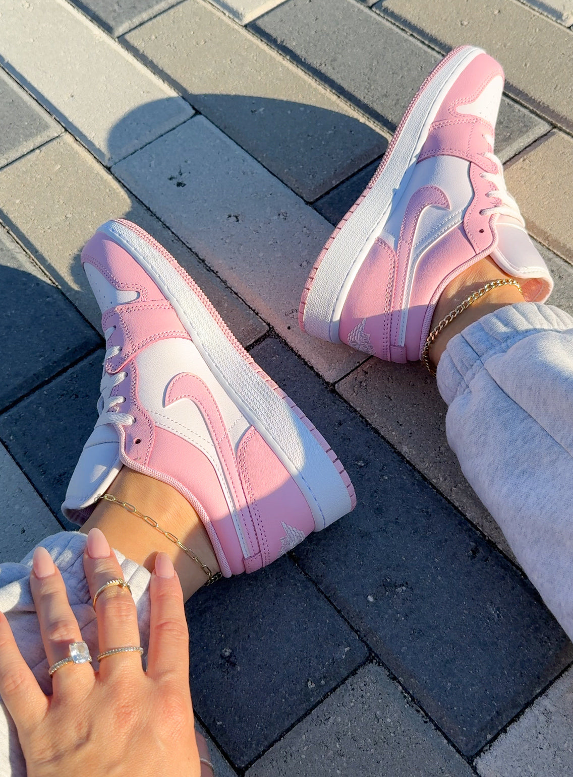 Ballet Pink and White Swarovski Women’s Air Jordan 1 Low Shoes