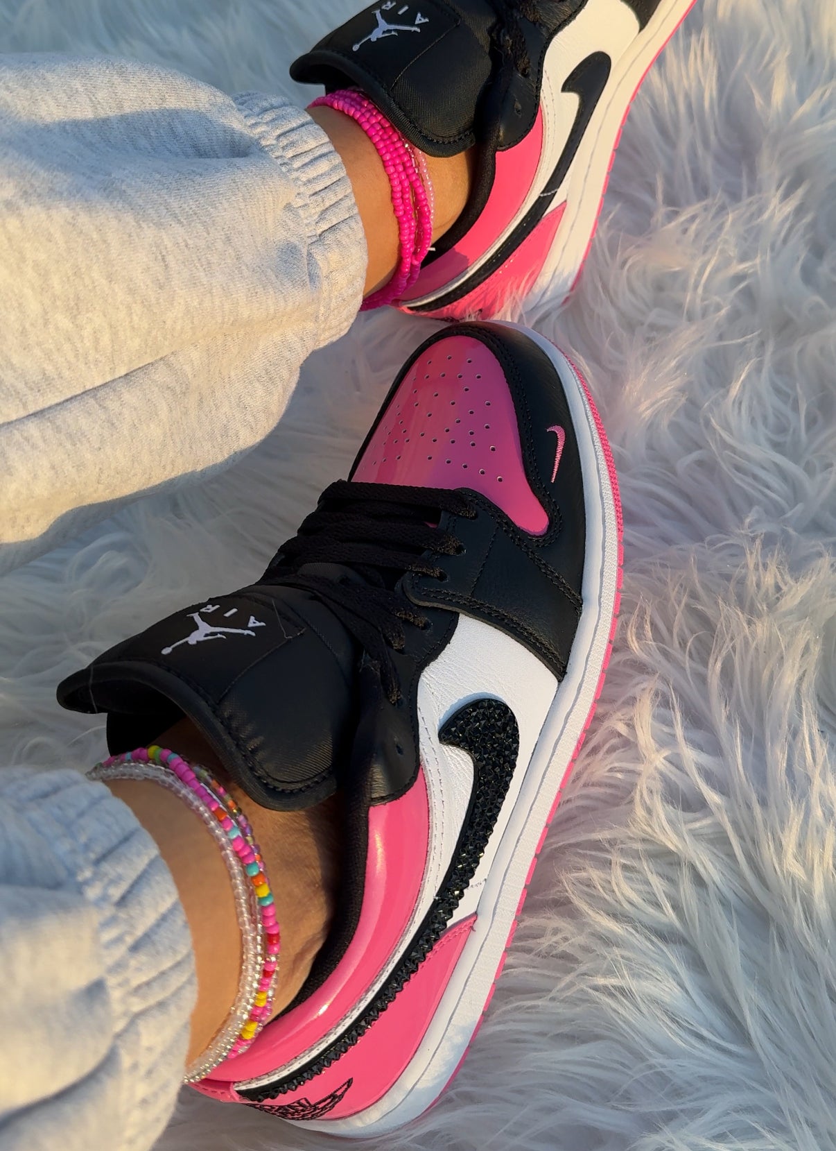 Bubblegum Pink Swarovski Women’s Air Jordan Retro 1 Low Shoes