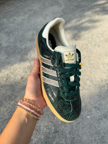 SIZE 7 Green Snakeprint Swarovski Adidas Original Samba OG