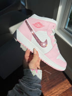 SIZE 6.5 Pink Swarovski Women’s Air Jordan 1 Mid Shoes