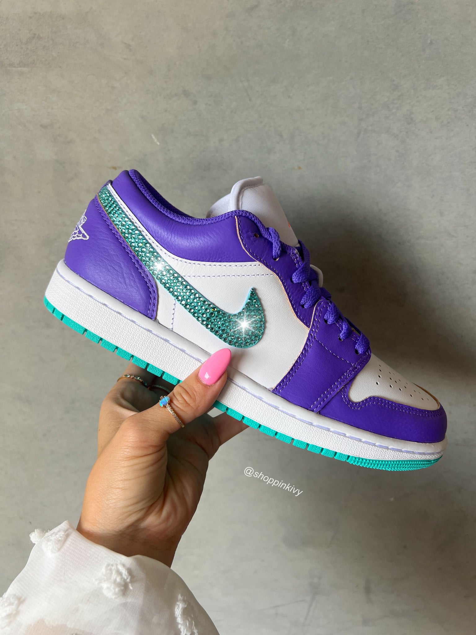 90 s Colorpop Swarovski Women s Air Jordan 1 Low Shoes Women s 8.5 Four Logos Turquoise