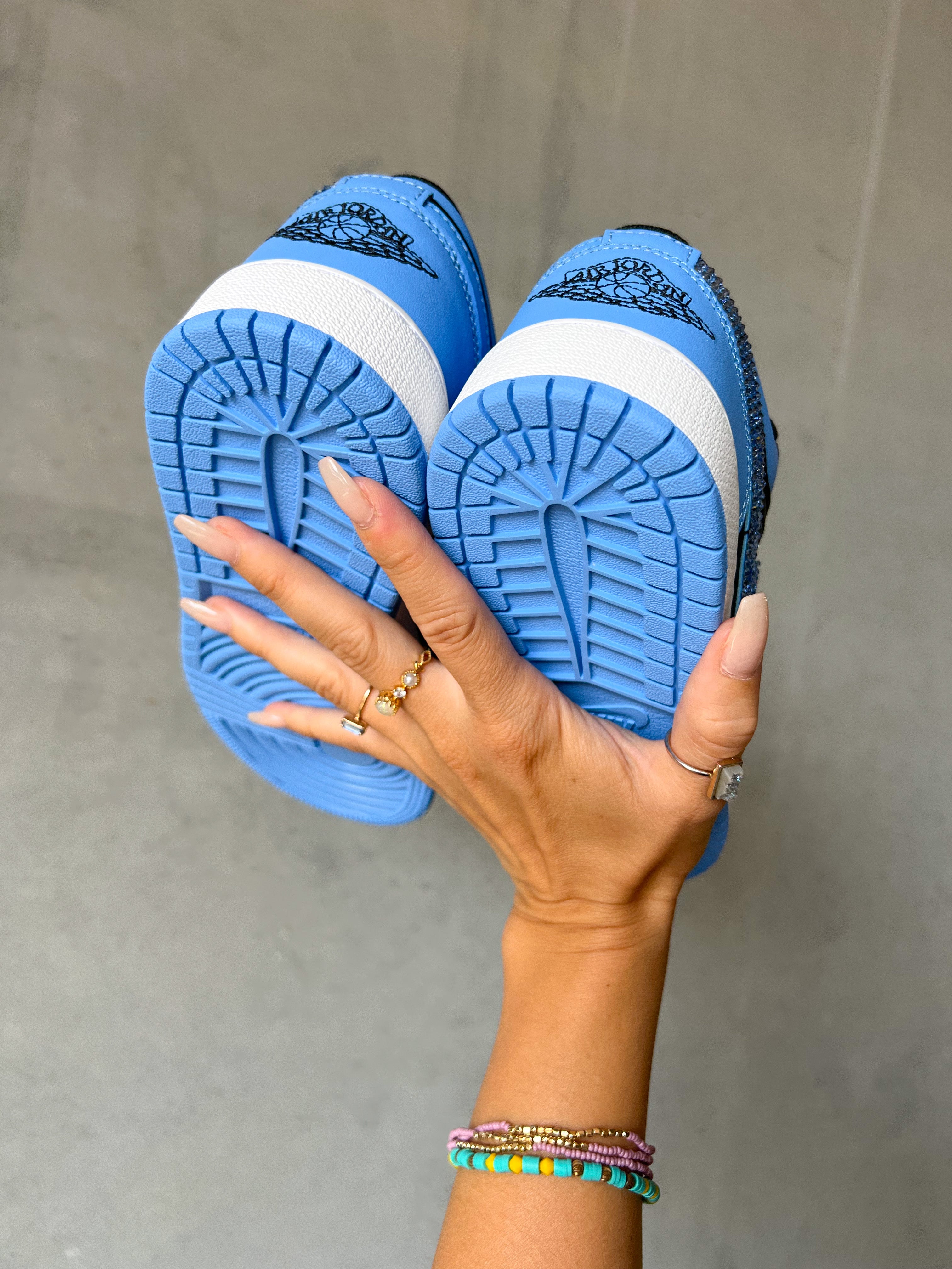 SIZE 8 Light Sapphire Blue Swarovski Women’s Air Jordan 1 Low Shoes