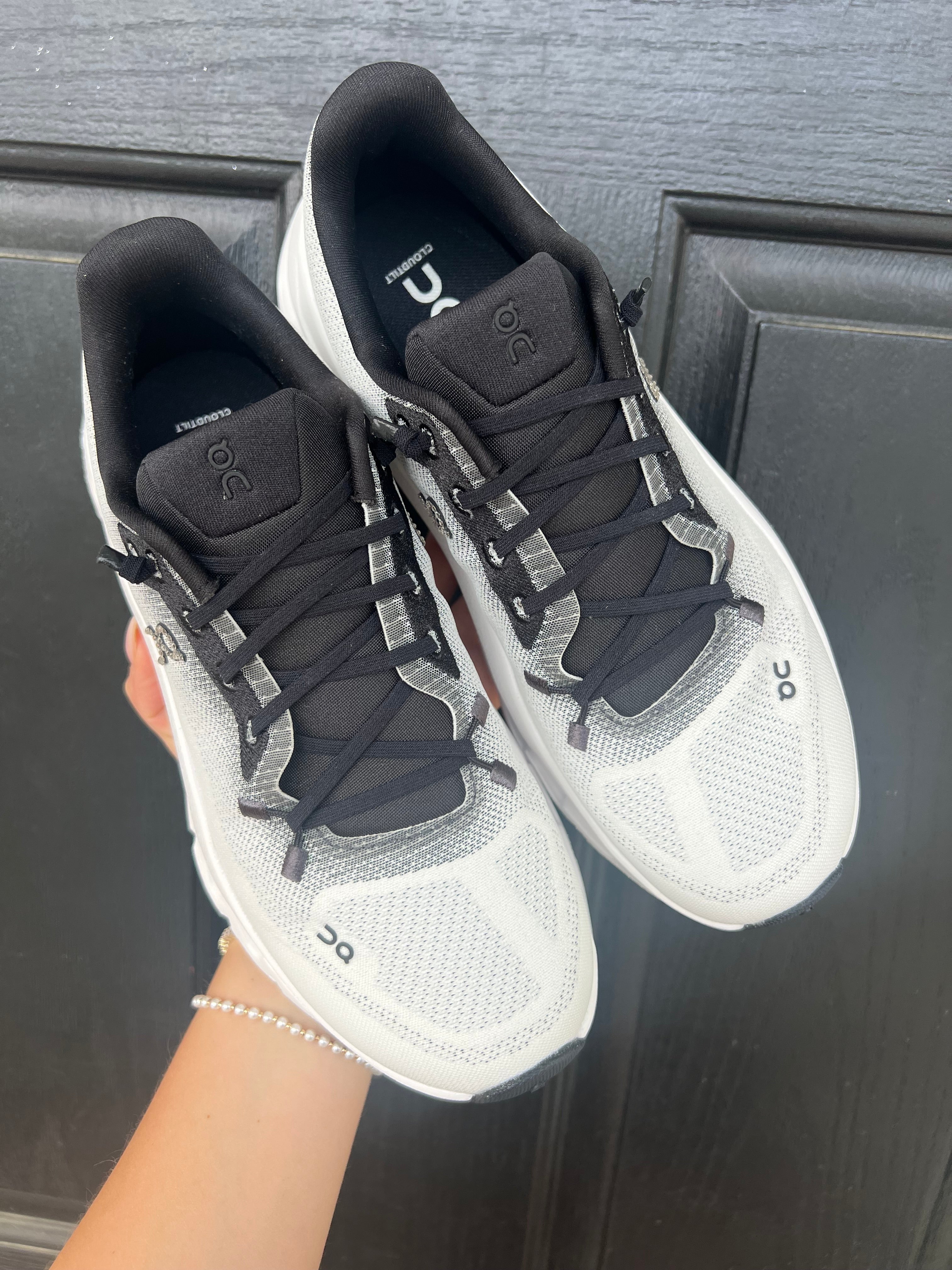 Black + White Ombre Swarovski On Cloudtilt Running Shoes