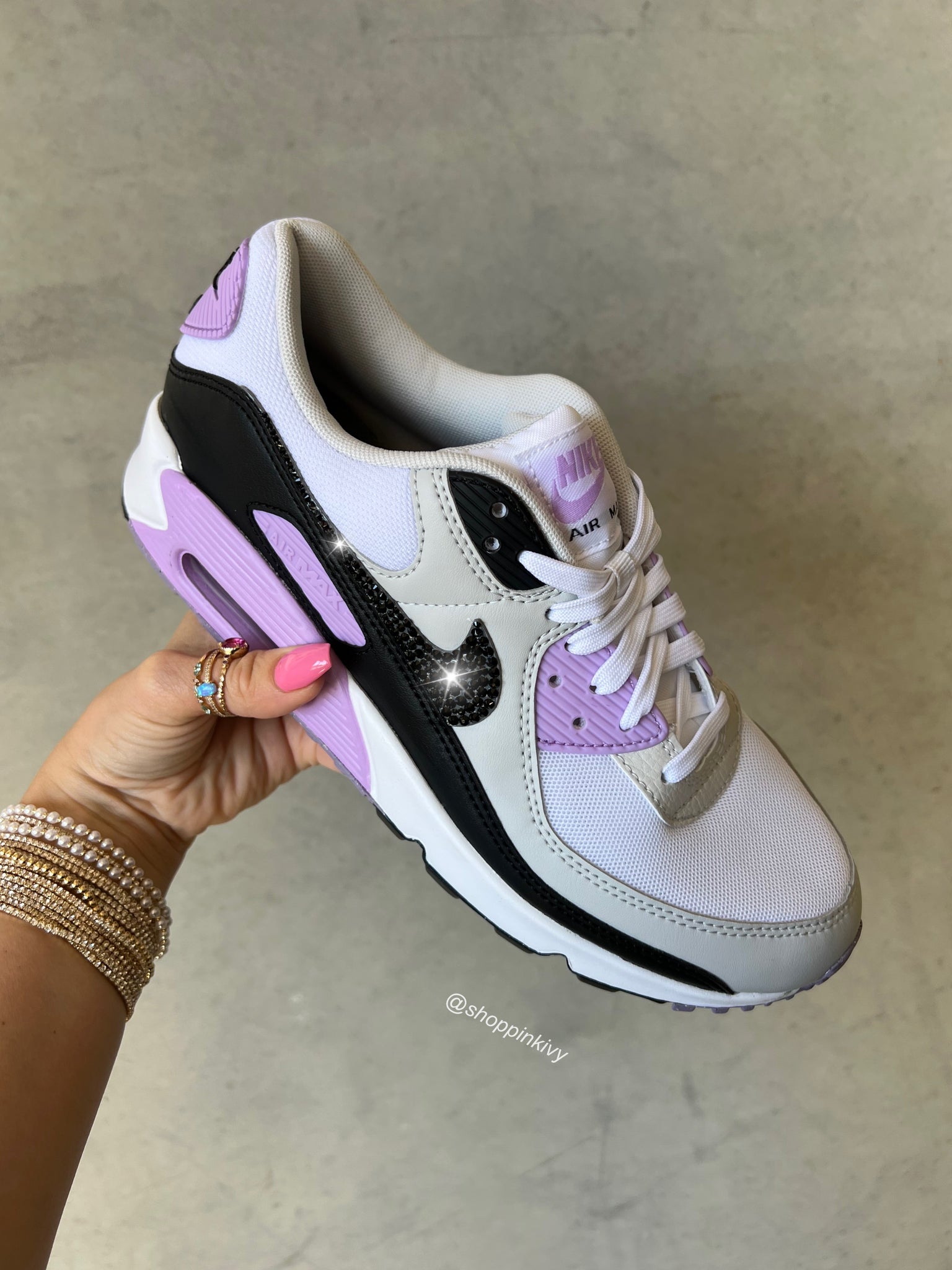 Purple Swarovski Womens Nike Air Max 90 Women s 11 Outer Logos Silver