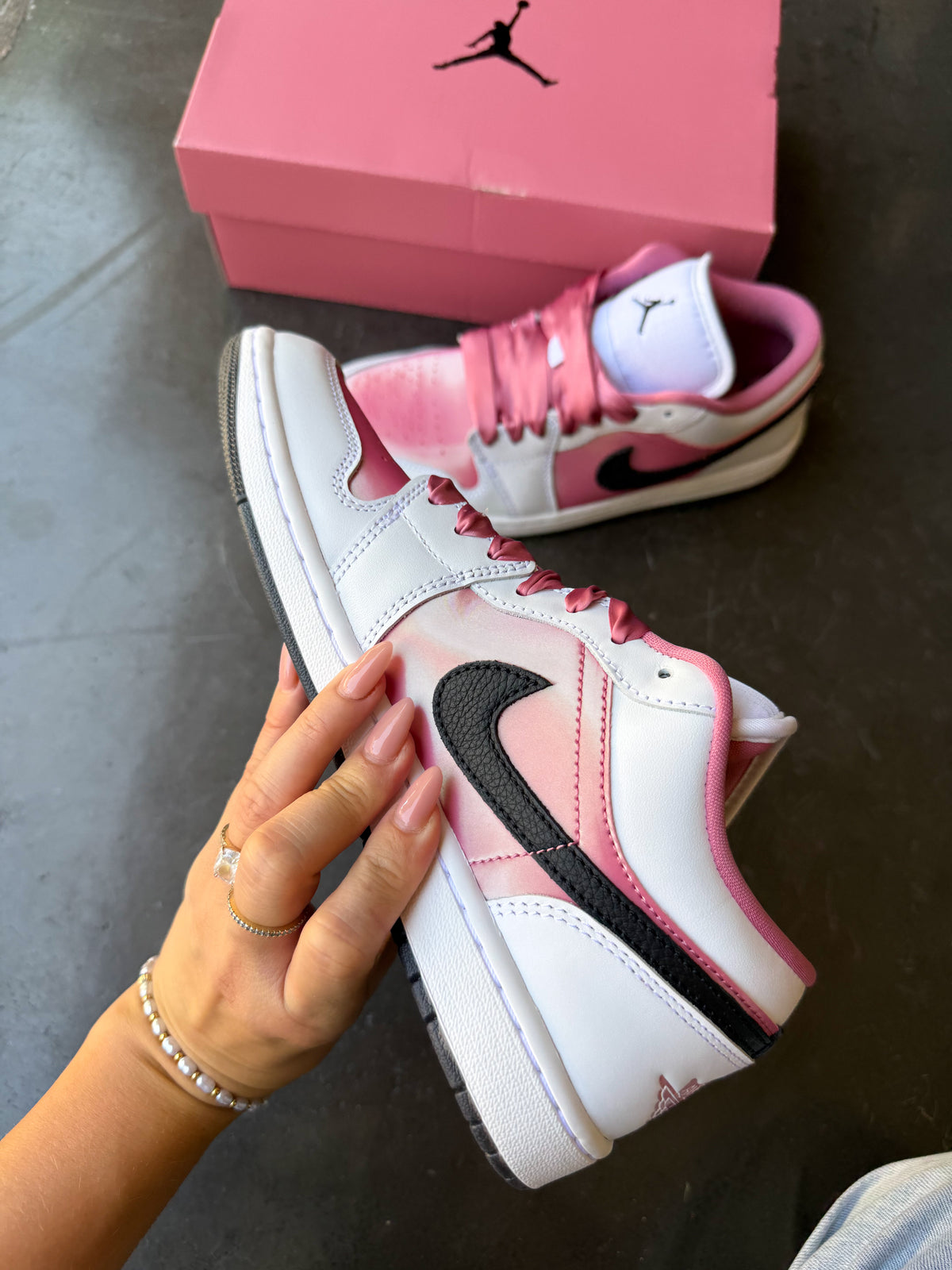 New Pink Black Swarovski Women’s Air Jordan 1 Low Shoes