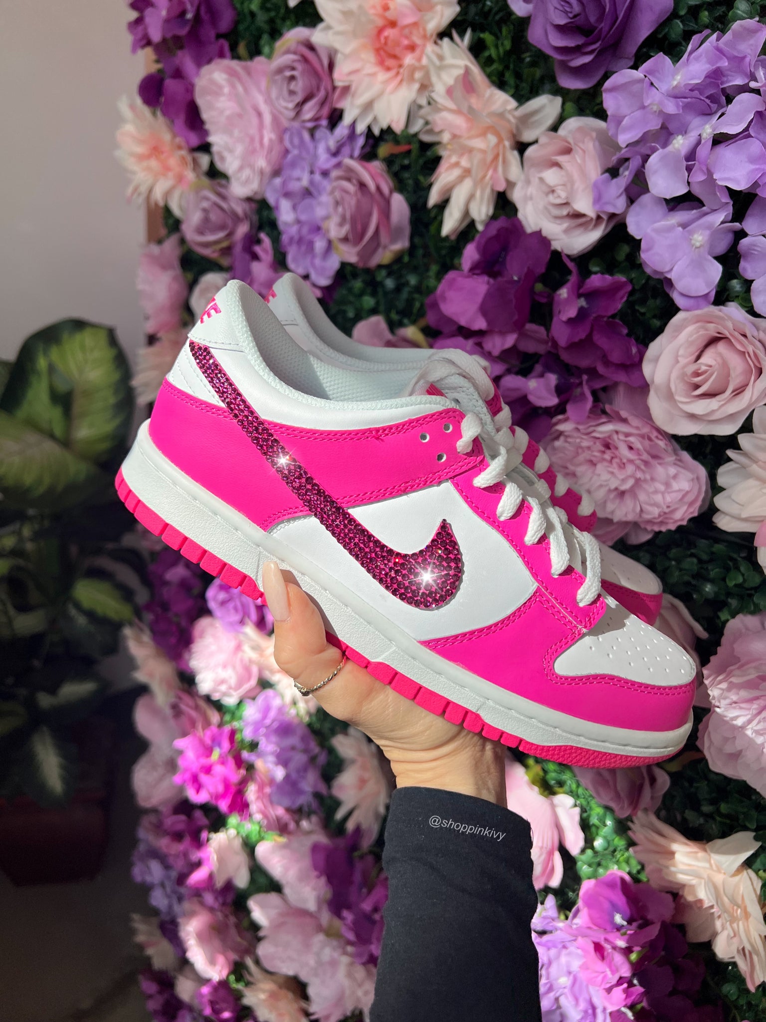 Hot Pink Swarovski Womens Nike Dunk Shoes Pink Ivy