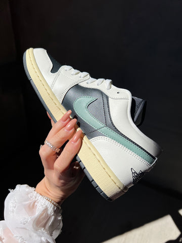 Cream Gray Swarovski Women’s Air Jordan 1 Low Shoes