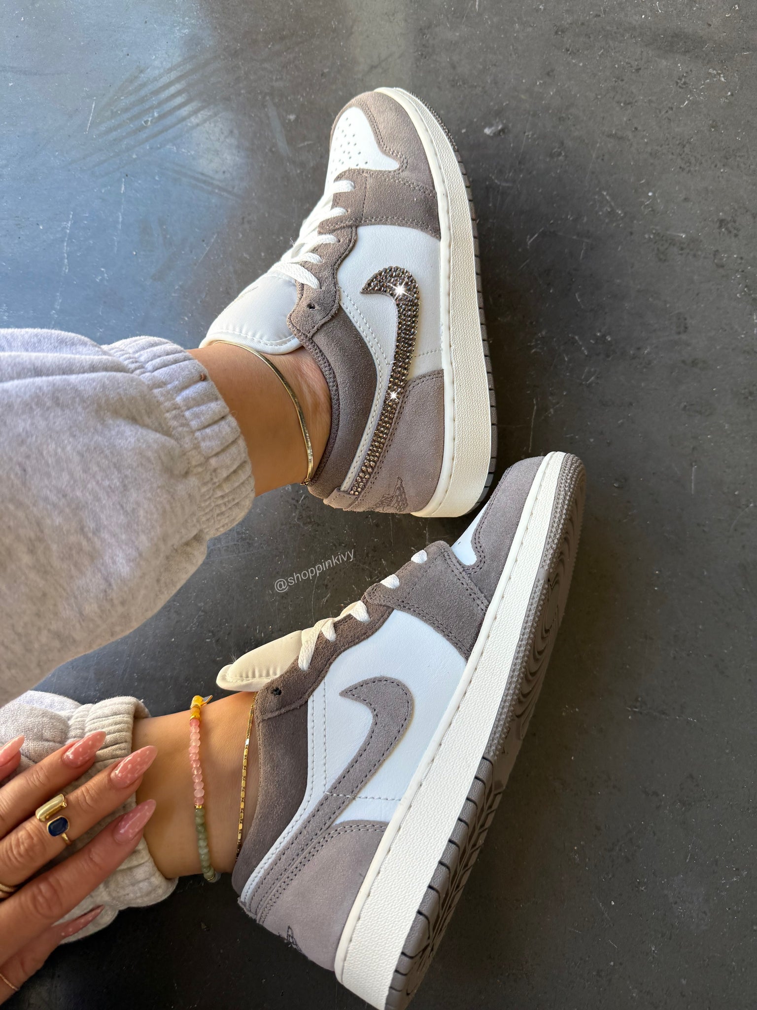 Brand New Neutral Greige Swarovski Women’s Air Jordan 1 Low Shoes