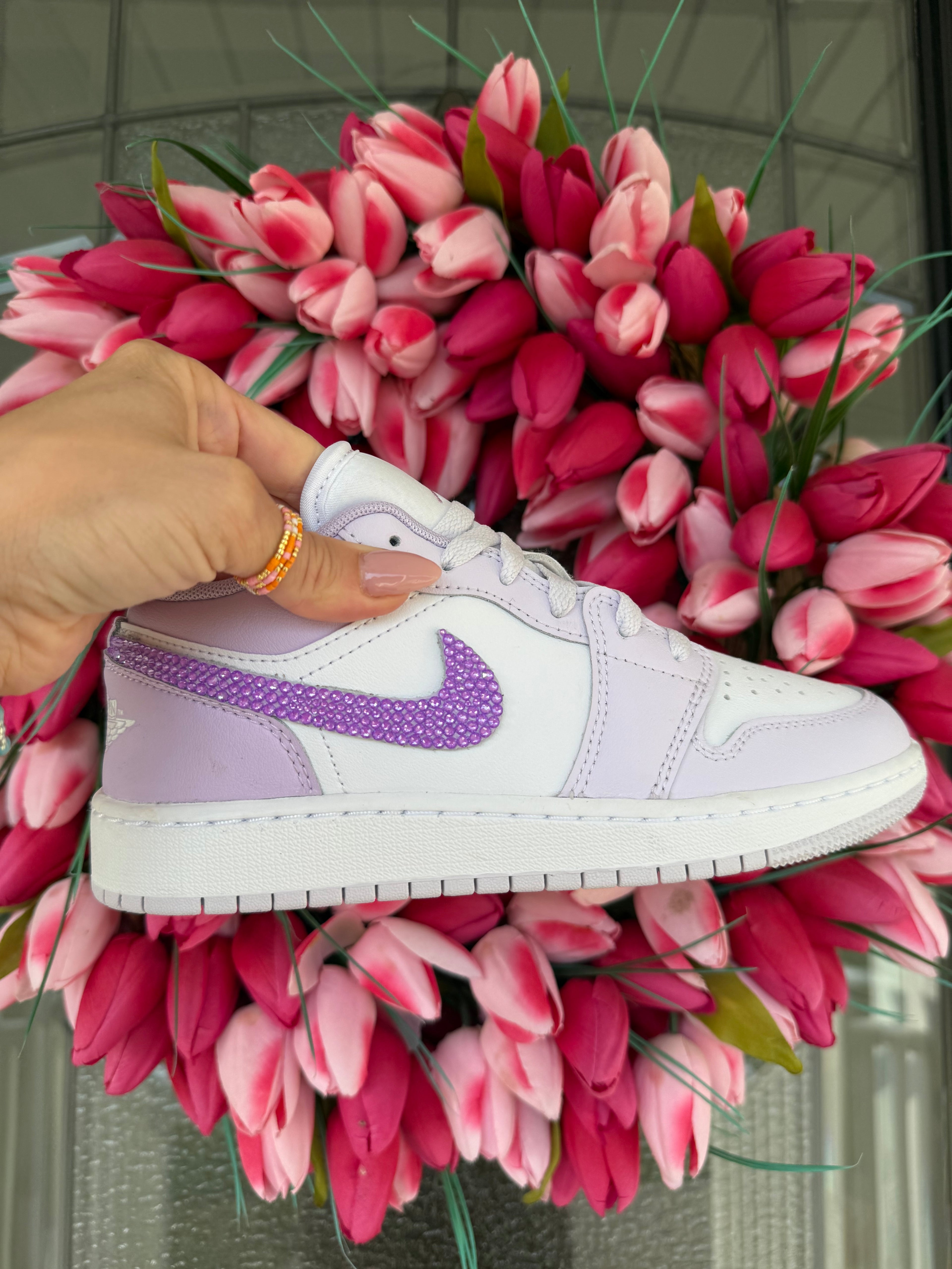 Lavender Swarovski Air Jordan 1 Low Shoes