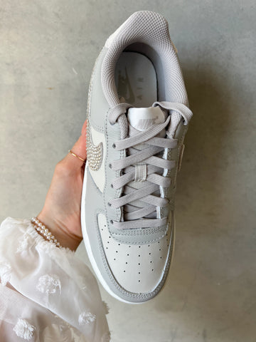 Neutral Cream Gray Swarovski Women’s Air Force 1 Low Shoes