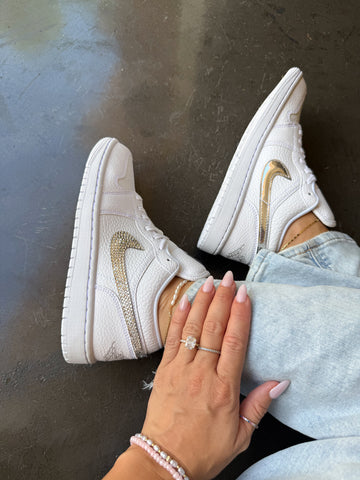 White Metallic Swarovski Women’s Air Jordan 1 Low Shoes