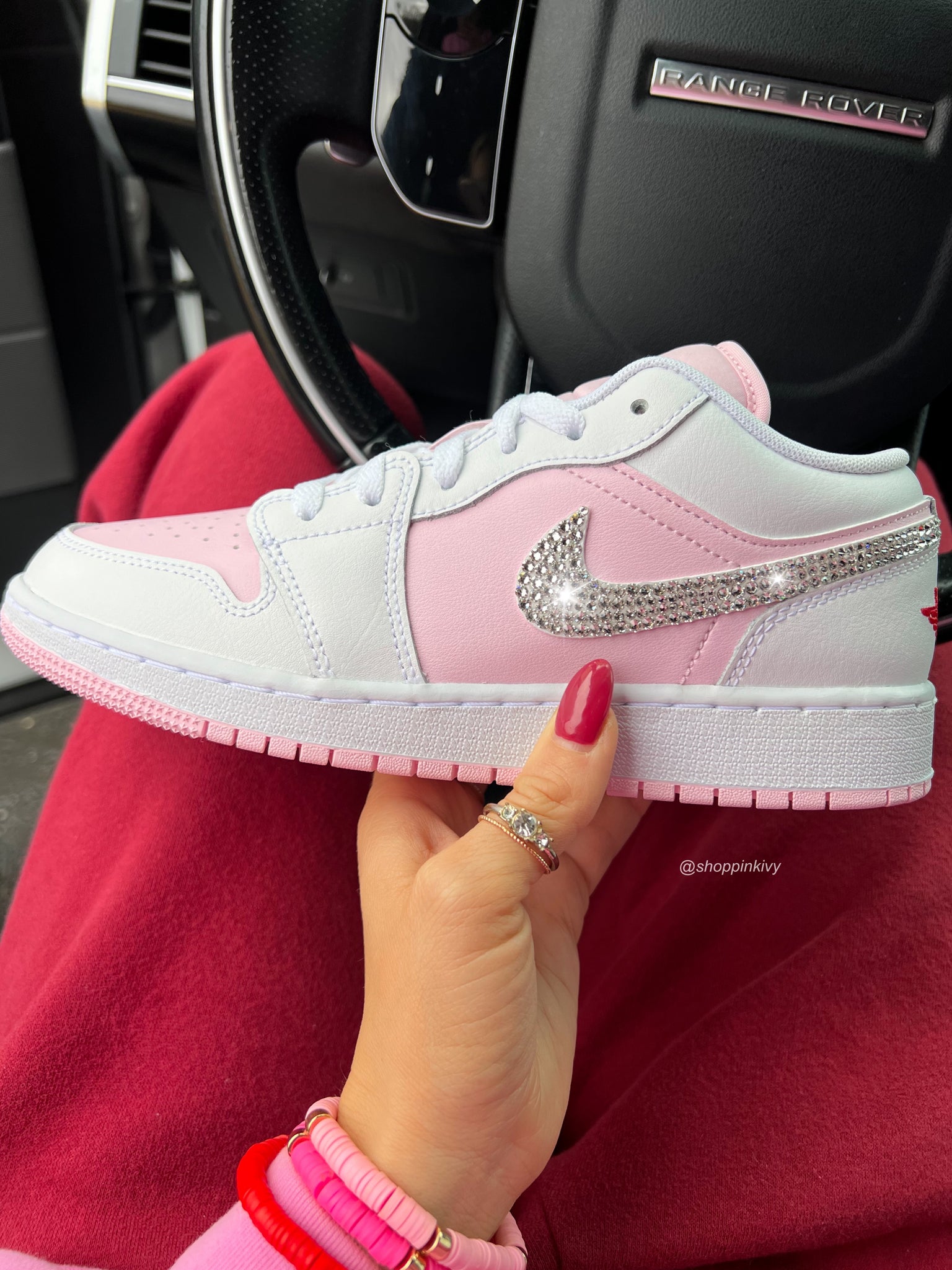 Pink and White Swarovski Women's Air Jordan Low Shoes – Pink Ivy