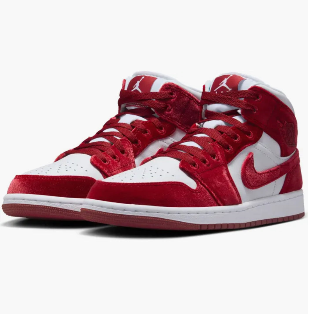 Pre-Order Red Velvet Swarovski Womens Nike Air Jordan 1 Mid Shoes