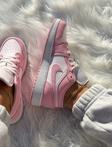 NEW Pink and White Swarovski Women’s Air Jordan 1 Low Shoes