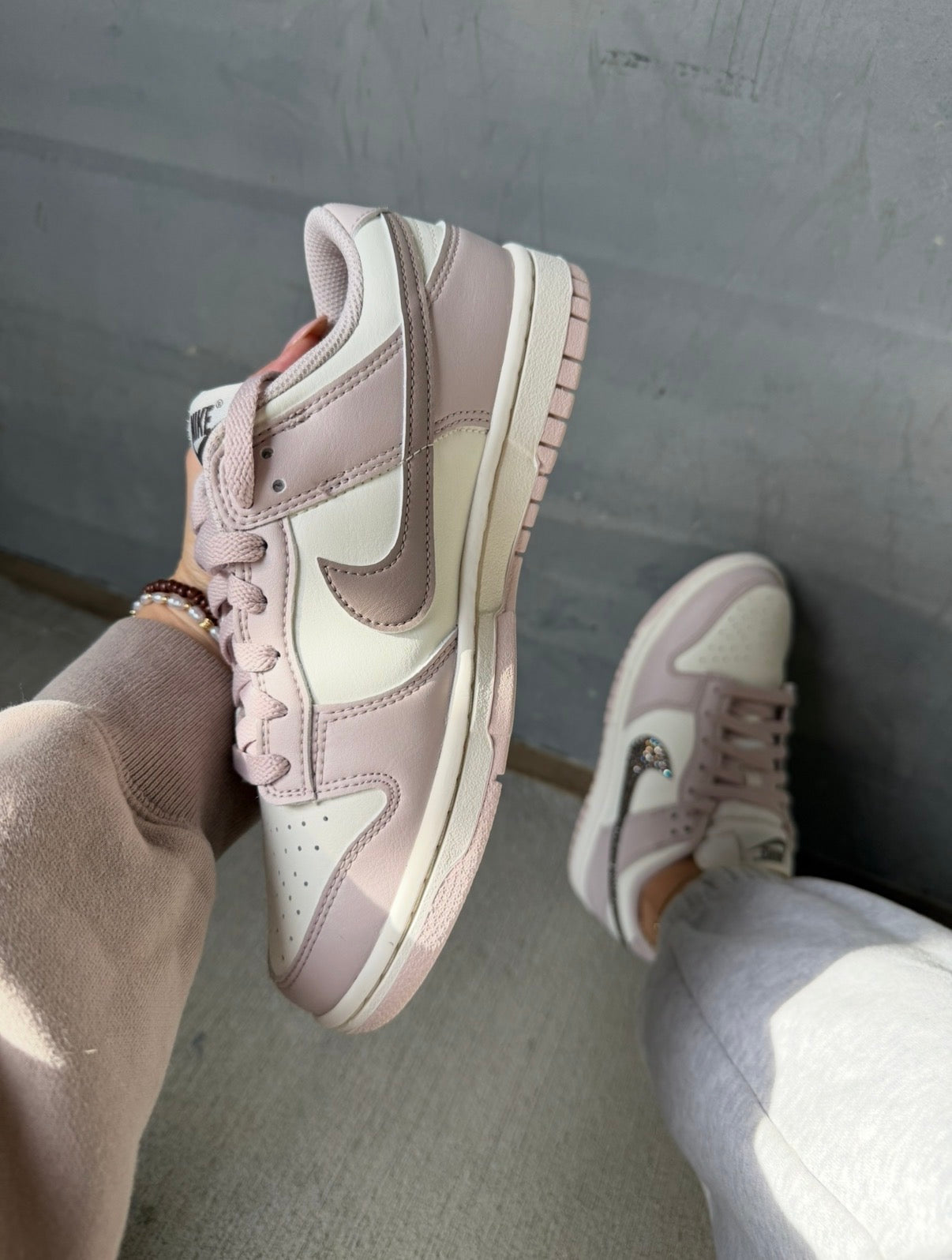 Blush Pearl Swarovski Womens Nike Greige Dunk Shoes