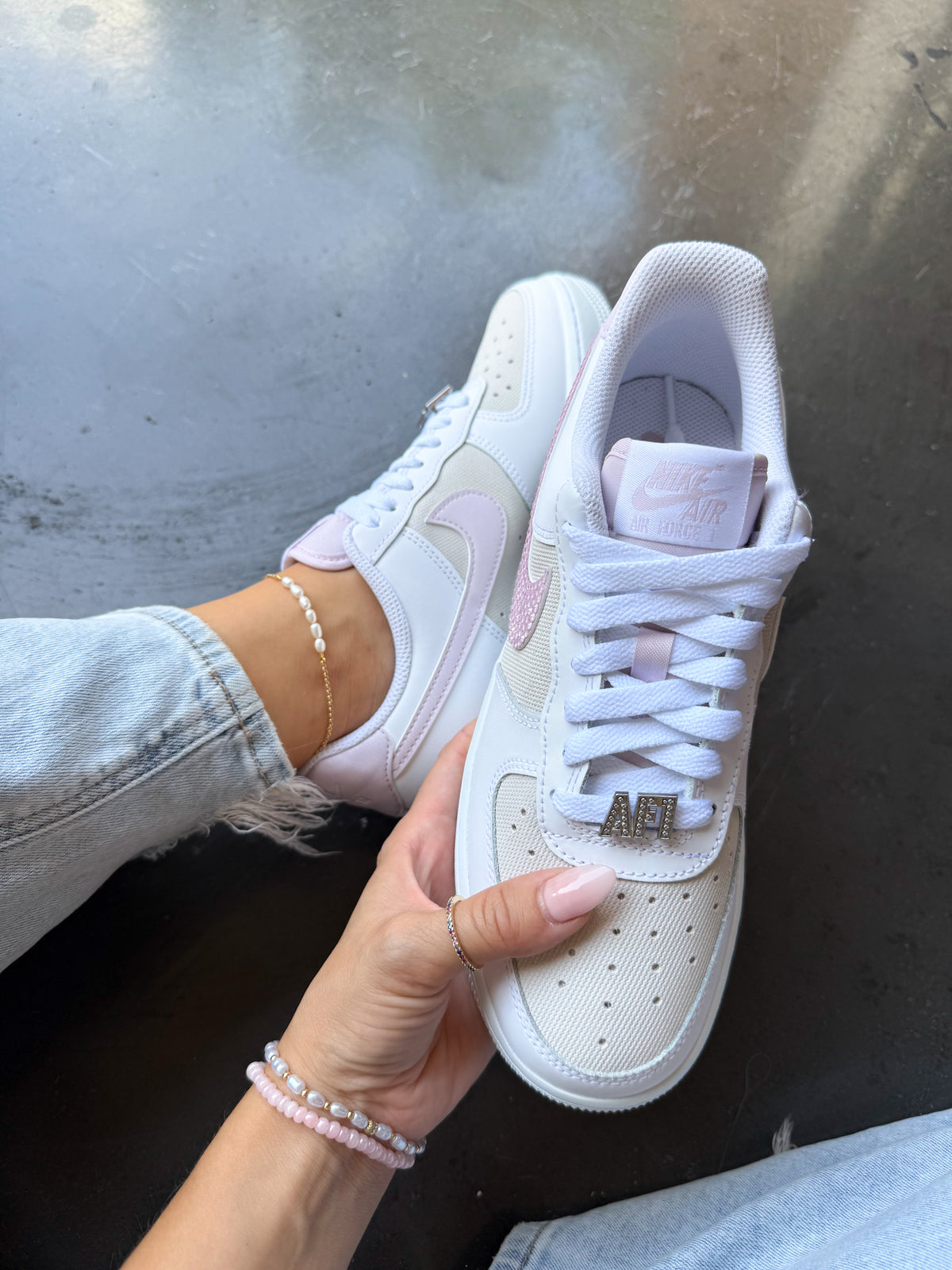 Pearl Pink Beach Neutral Swarovski Nike Air Force 1