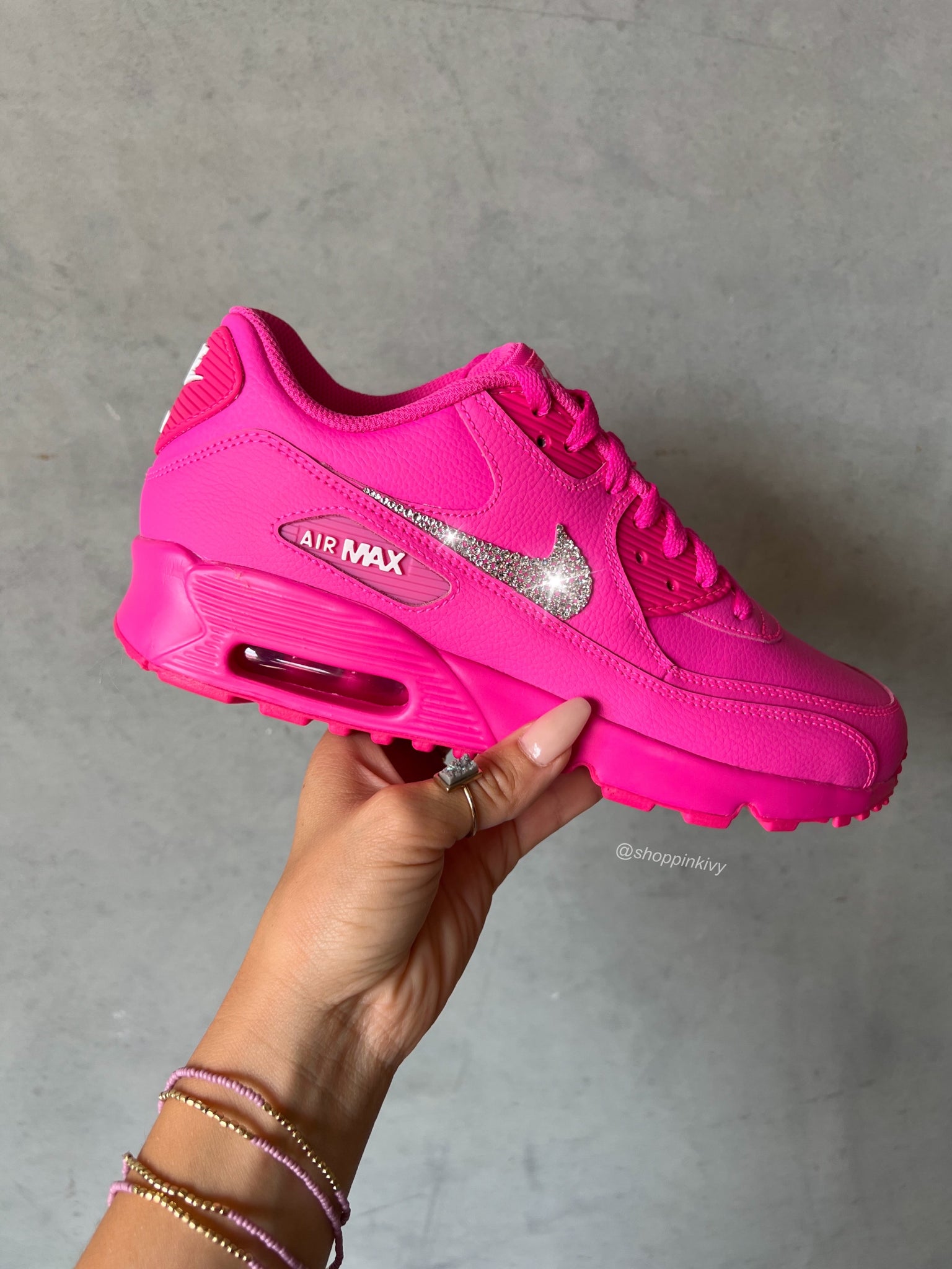 Hot Pink Swarovski Womens Nike Air 90 Pink Ivy