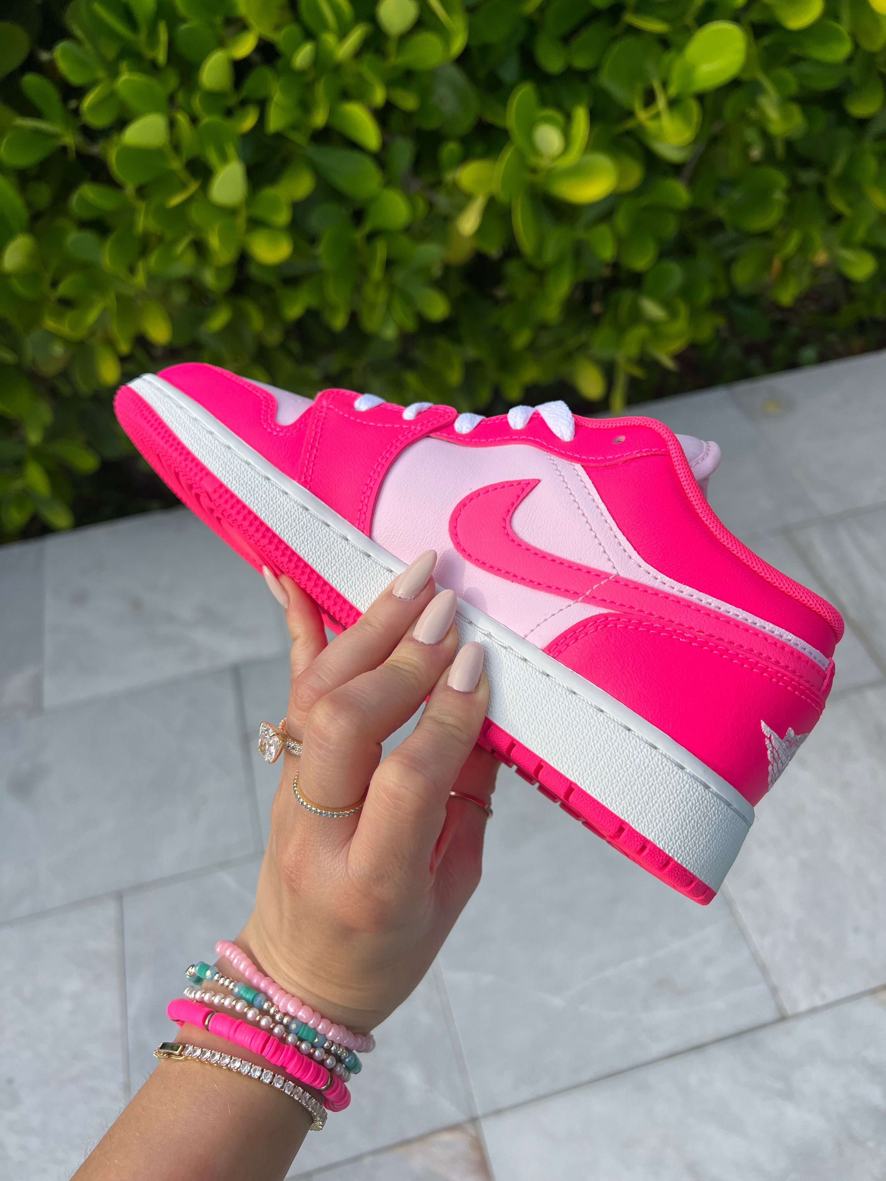 Neon Hot Pink Swarovski Women’s Air Jordan 1 Low Shoes