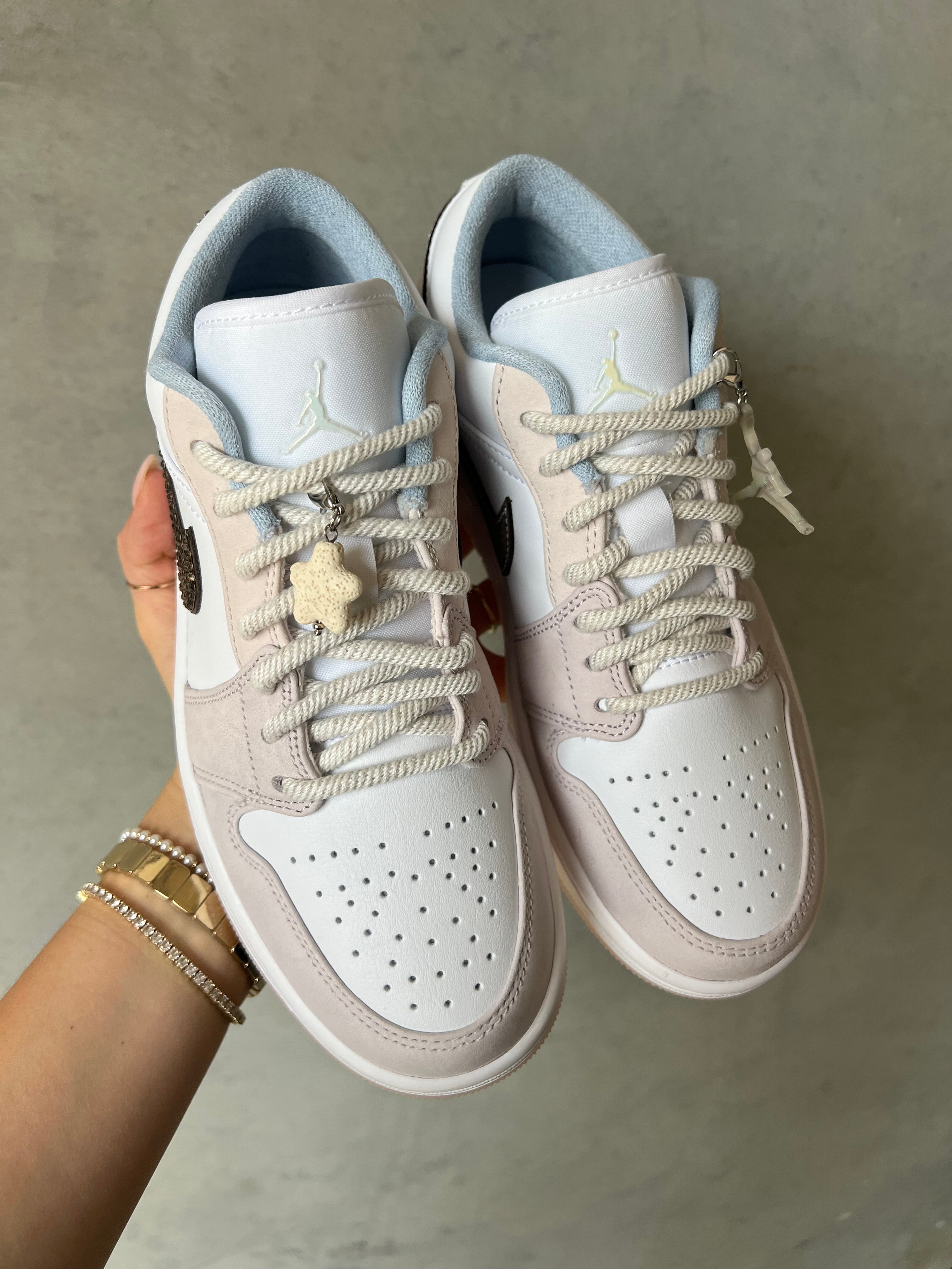 RARE Lace+Coral Beach Charm Swarovski Women’s Air Jordan 1 Low Shoes
