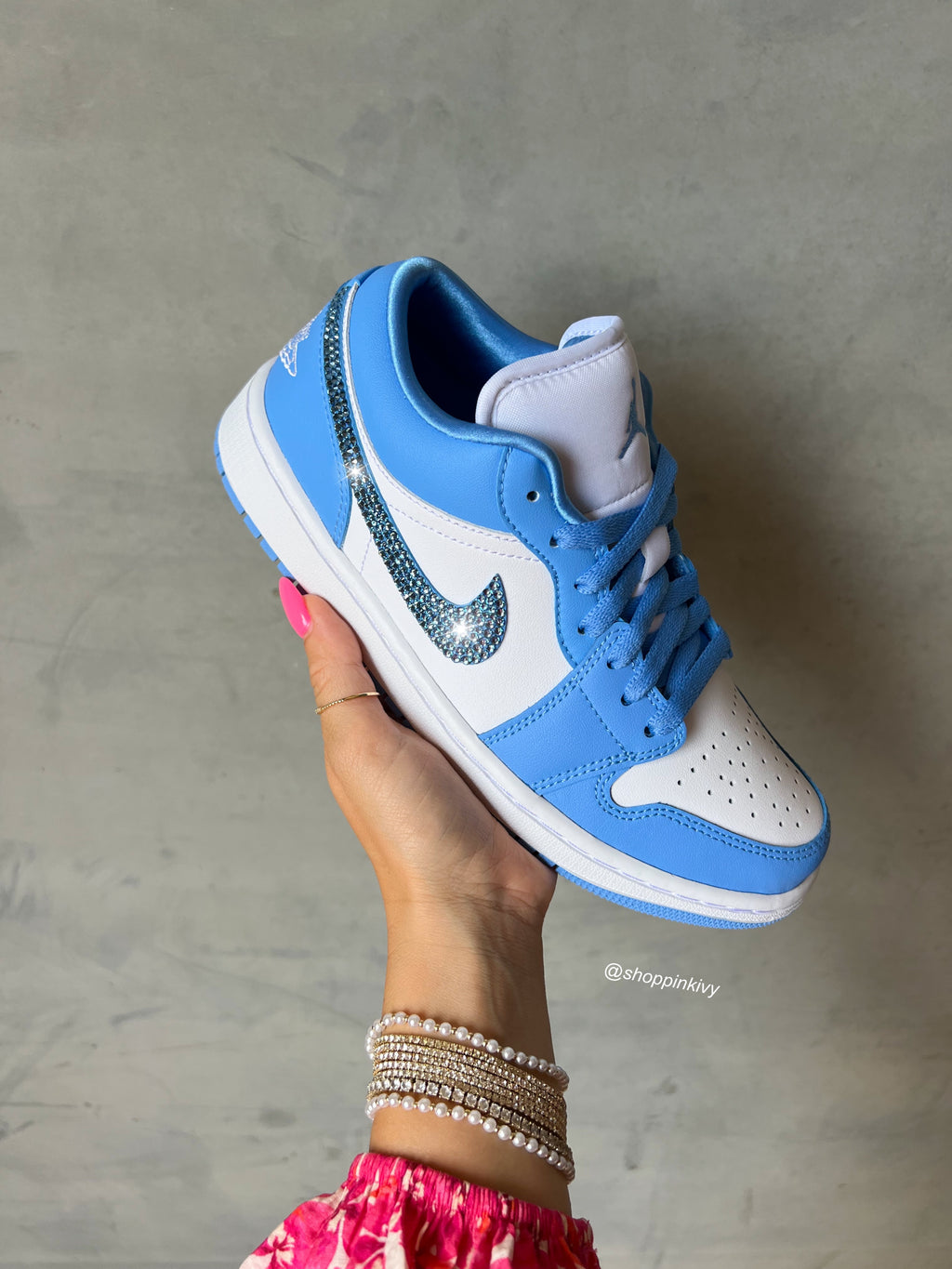 Blue Swarovski Women’s Air Jordan 1 Low Shoes