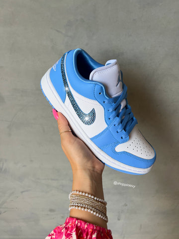 SIZE 7.5 Blue Swarovski Women’s Air Jordan 1 Low Shoes