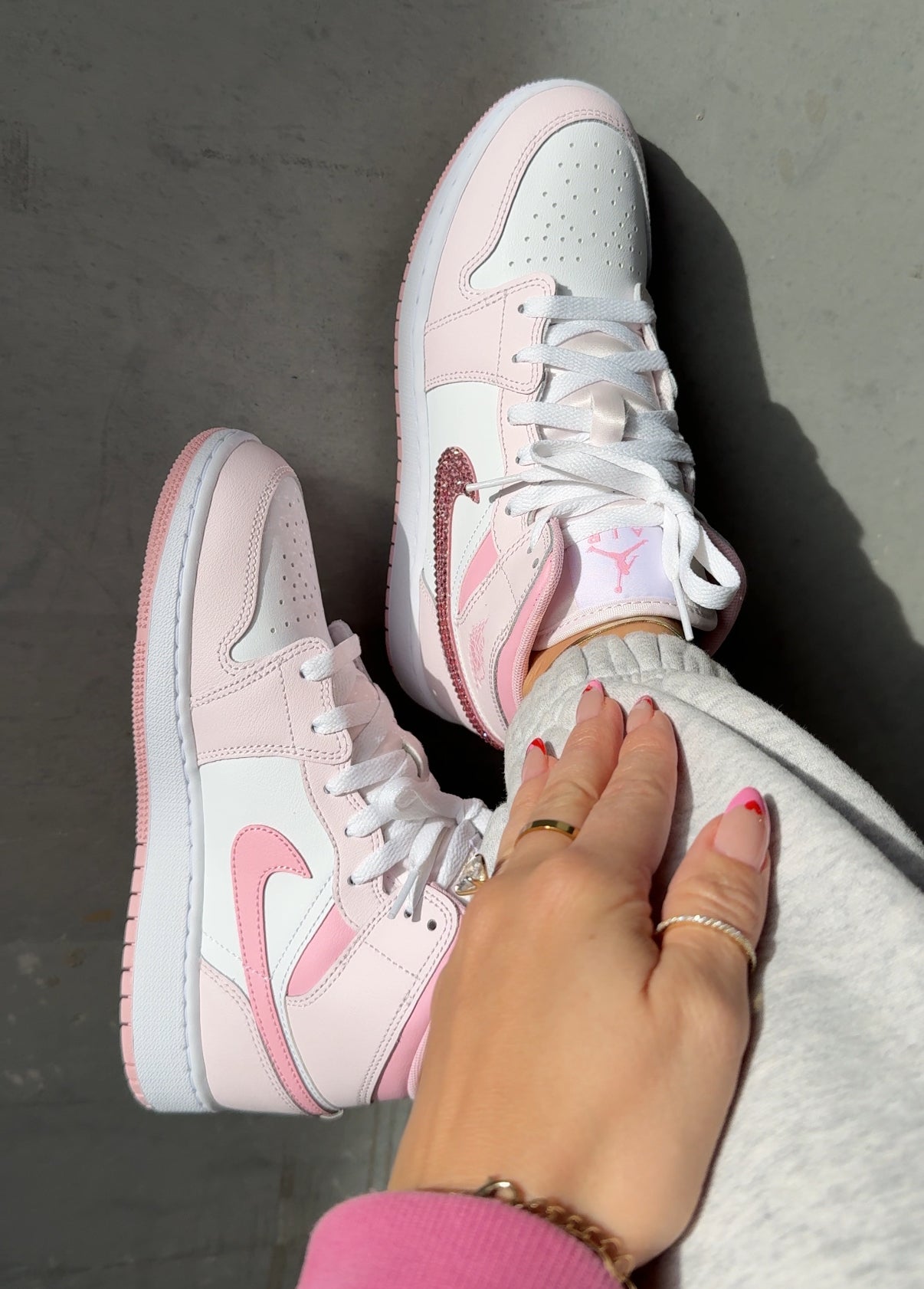 Baby Pink Swarovski Women’s Air Jordan 1 Mid Shoes