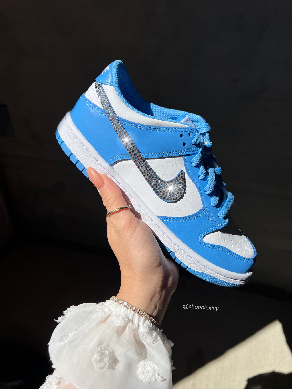 Blue Swarovski Womens Nike Dunk Shoes