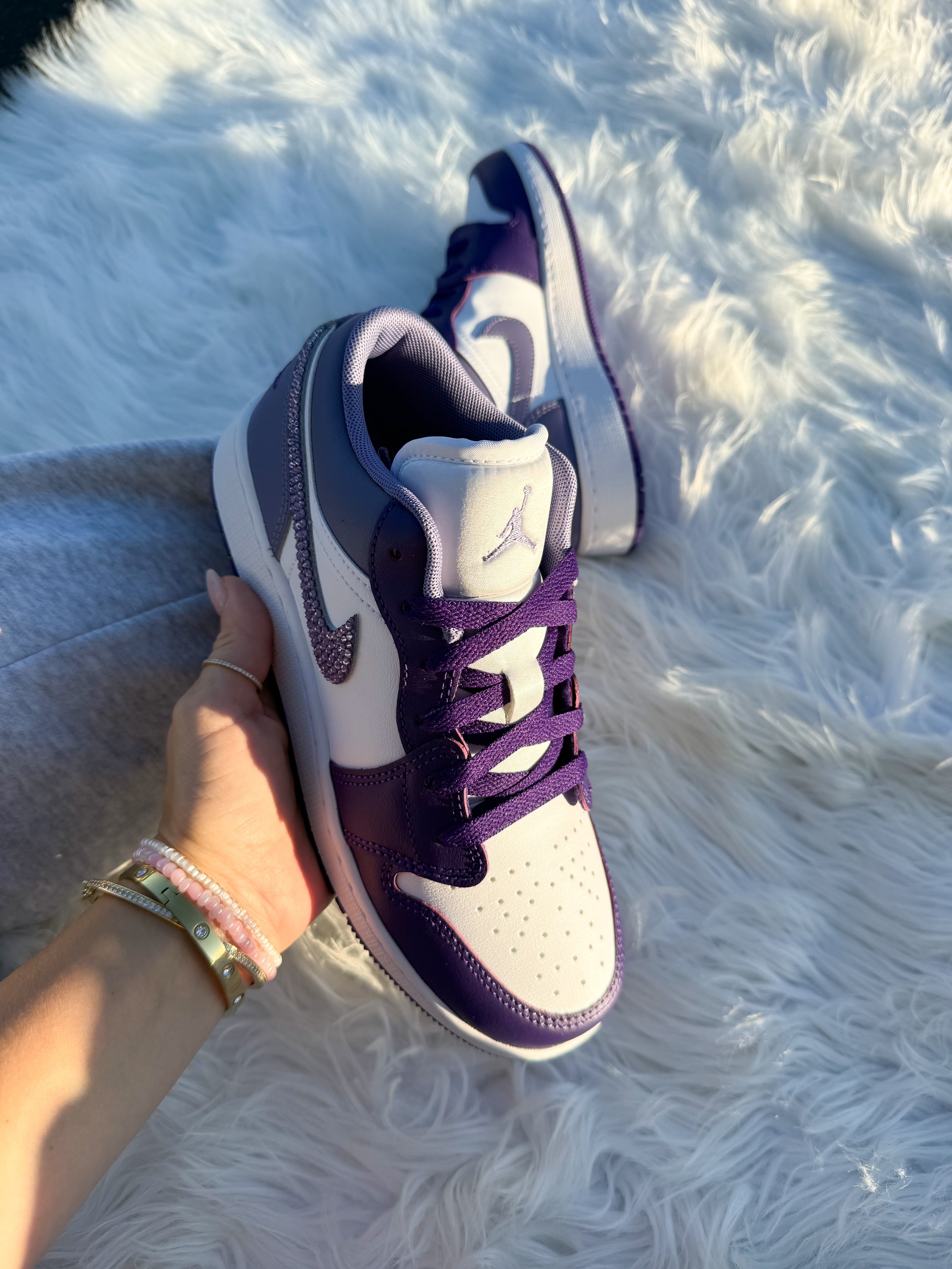 Purple Swarovski Women’s Air Jordan 1 Low Shoes