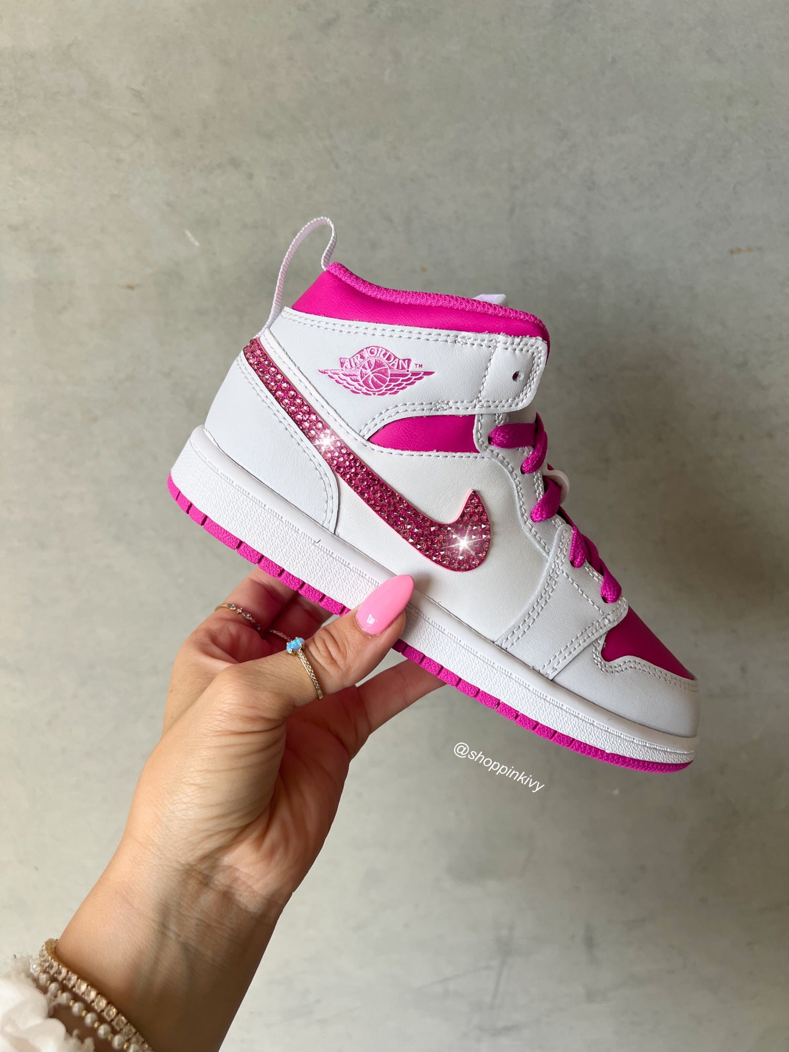 Hot Pink Baby Toddler Pre School Swarovski Jordan 1 Mid