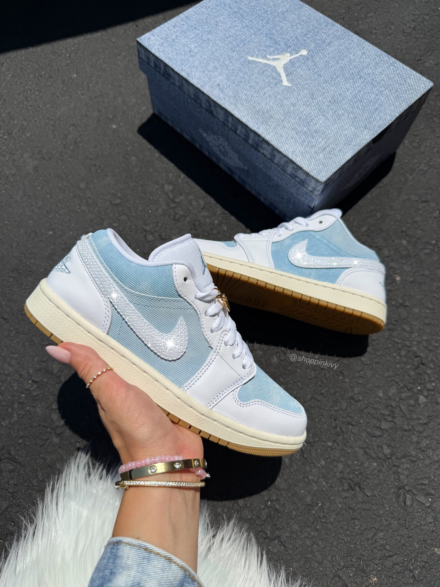 ✨NEW✨Denim Special Edition Swarovski Women’s Air Jordan 1 Low Shoes