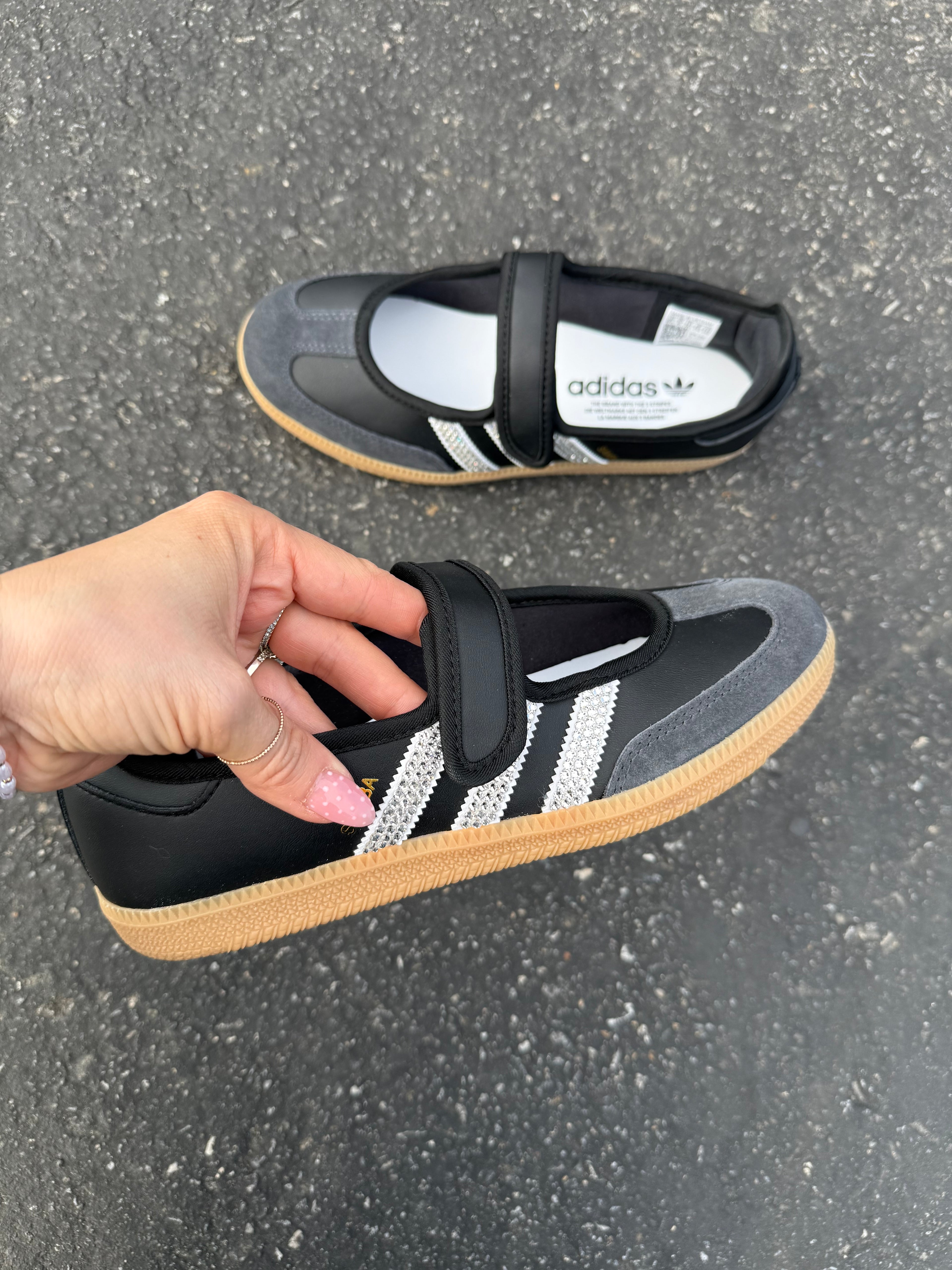 Black White Swarovski Adidas Samba Jane