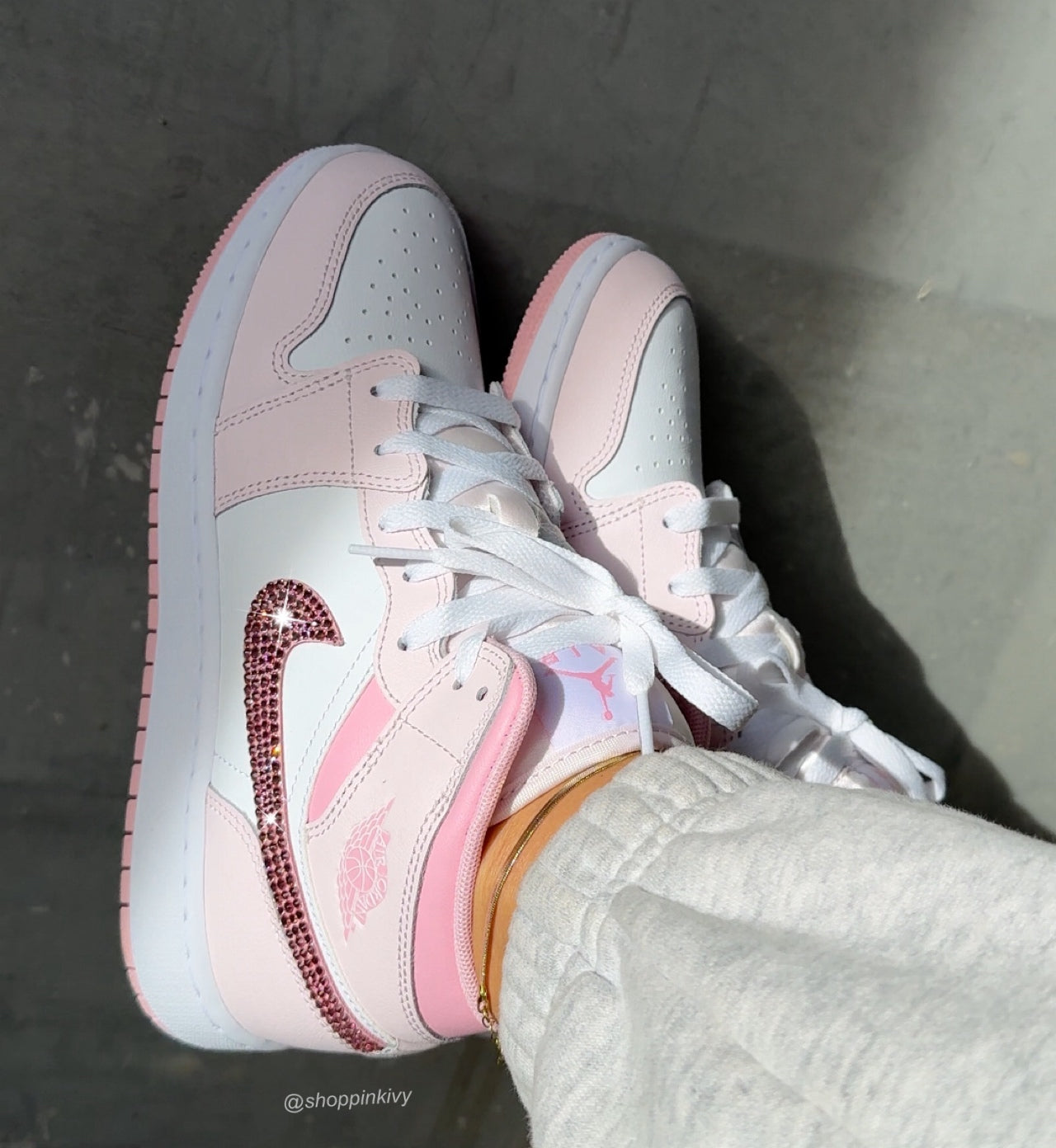 Baby Pink Swarovski Women’s Air Jordan 1 Mid Shoes