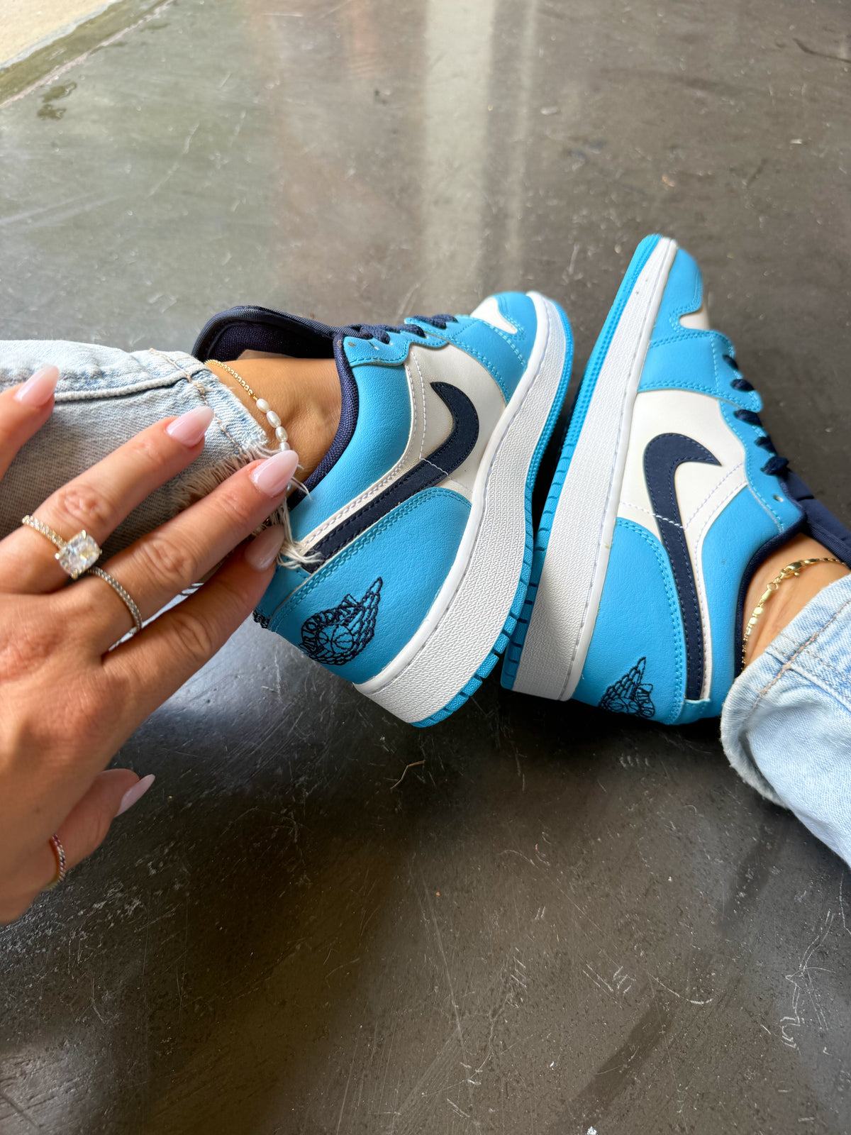 Blue Navy Swarovski Women’s Air Jordan 1 Low Shoes