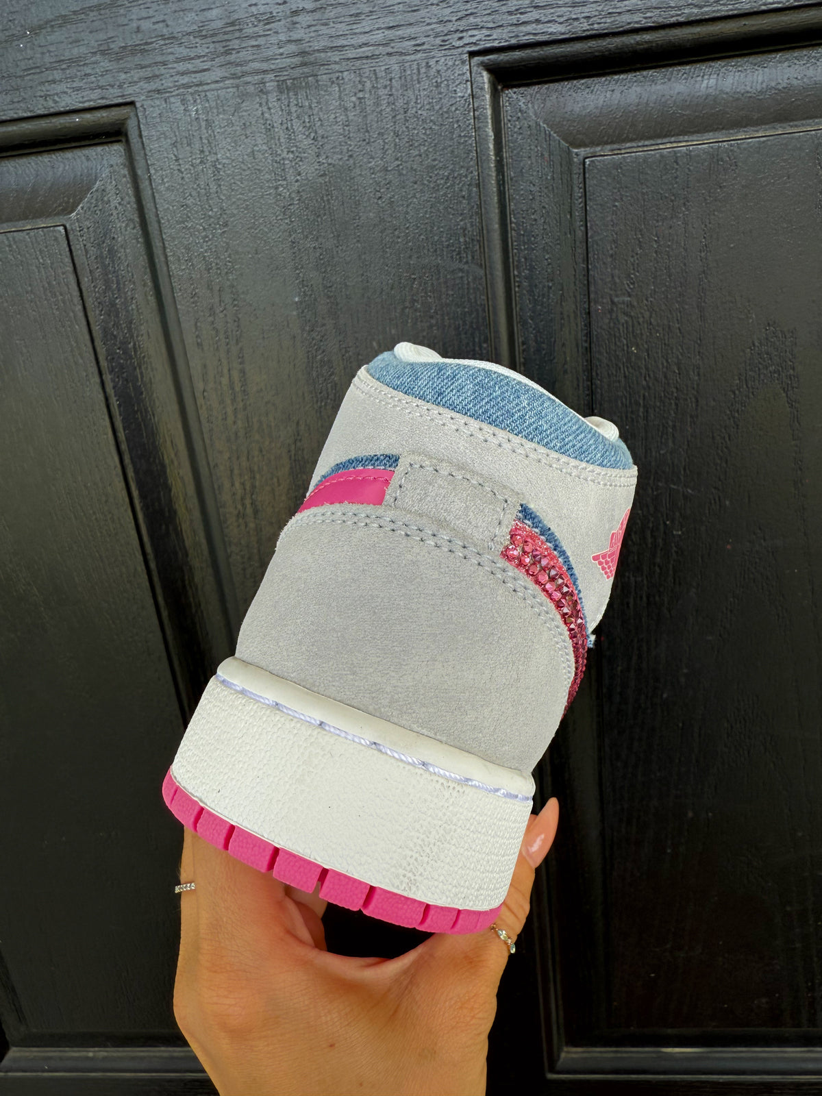 Barbie Pink Denim Swarovski Women’s Air Jordan 1 Mid Shoes