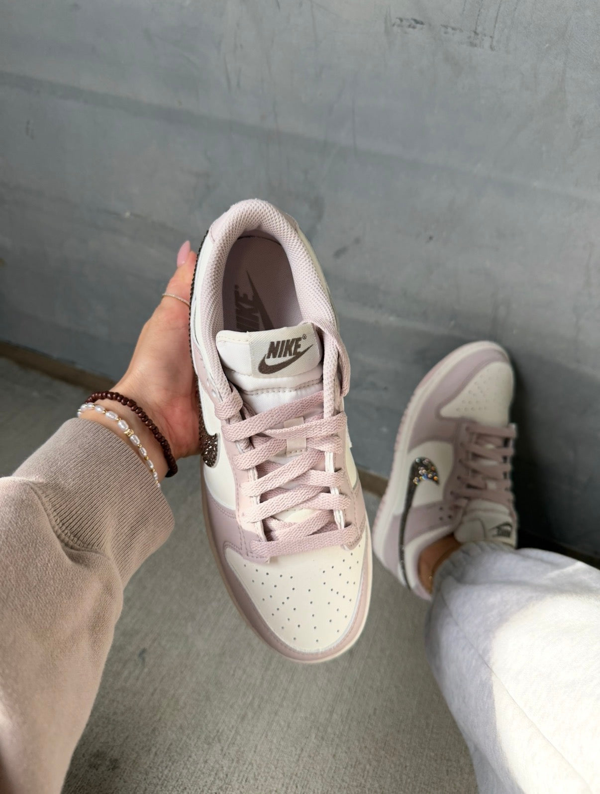 Blush Pearl Swarovski Womens Nike Greige Dunk Shoes