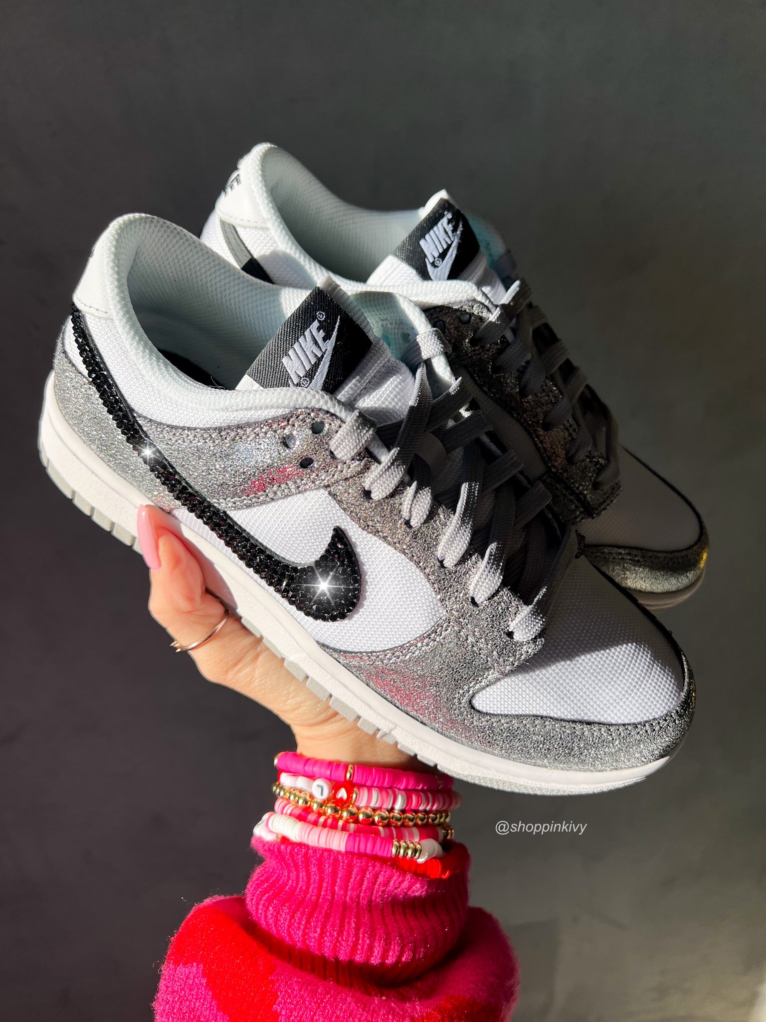 Rare Metallic Swarovski Womens Nike Dunk Shoes Pink Ivy