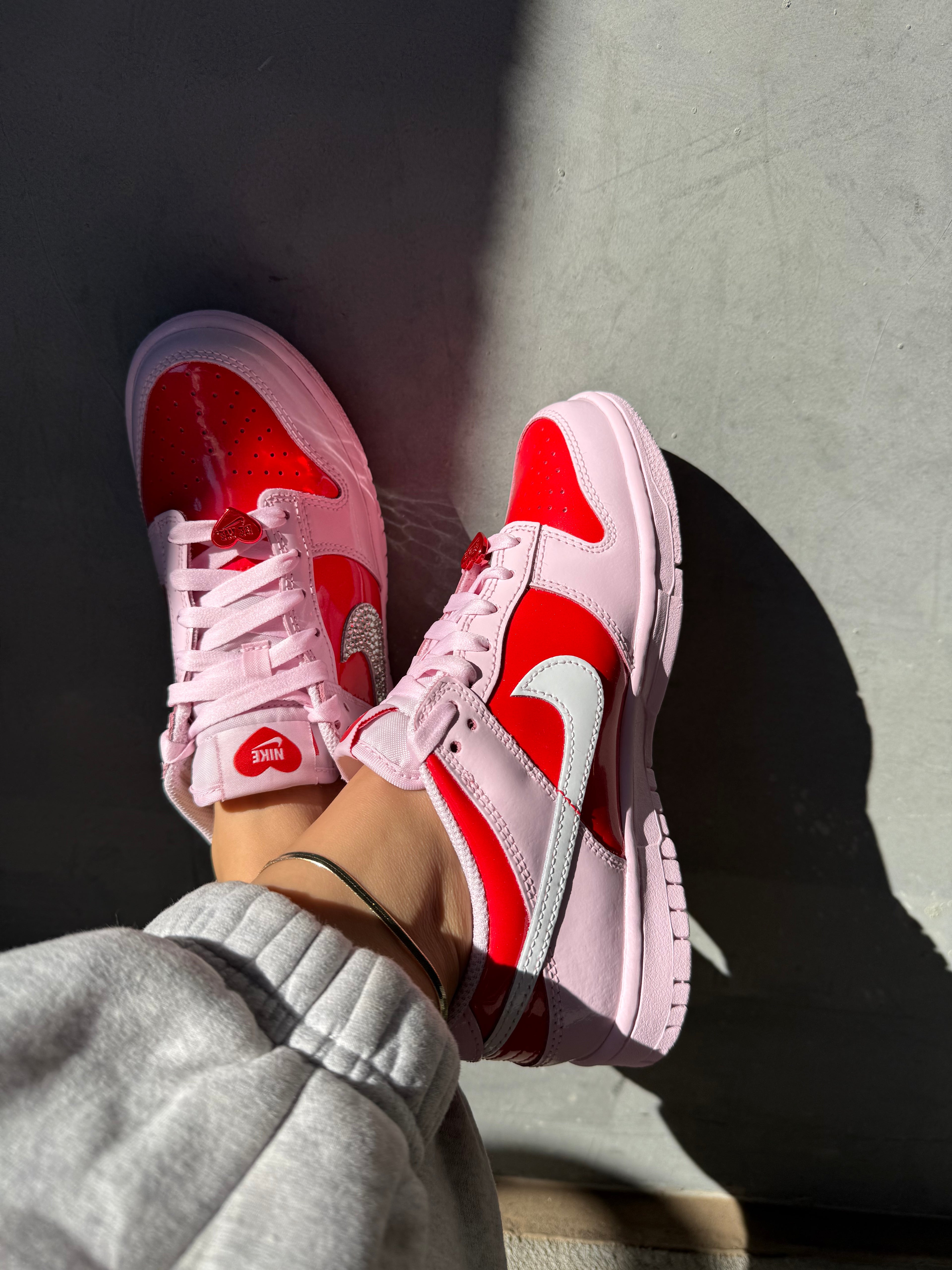Pink Red Shimmer Swarovski Womens Nike Dunk Shoes