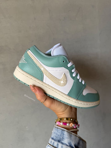 NEW Sage Linen Swarovski Women’s Air Jordan Retro 1 Low Shoes