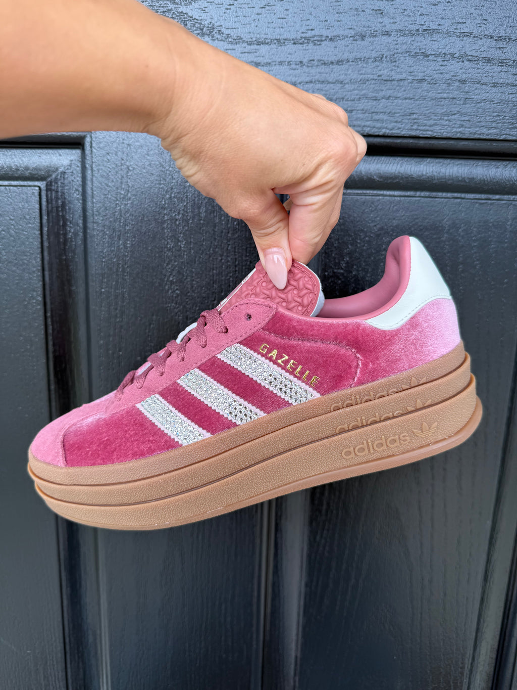 Blush Velvet Gazelle Bold Swarovski Adidas Platform