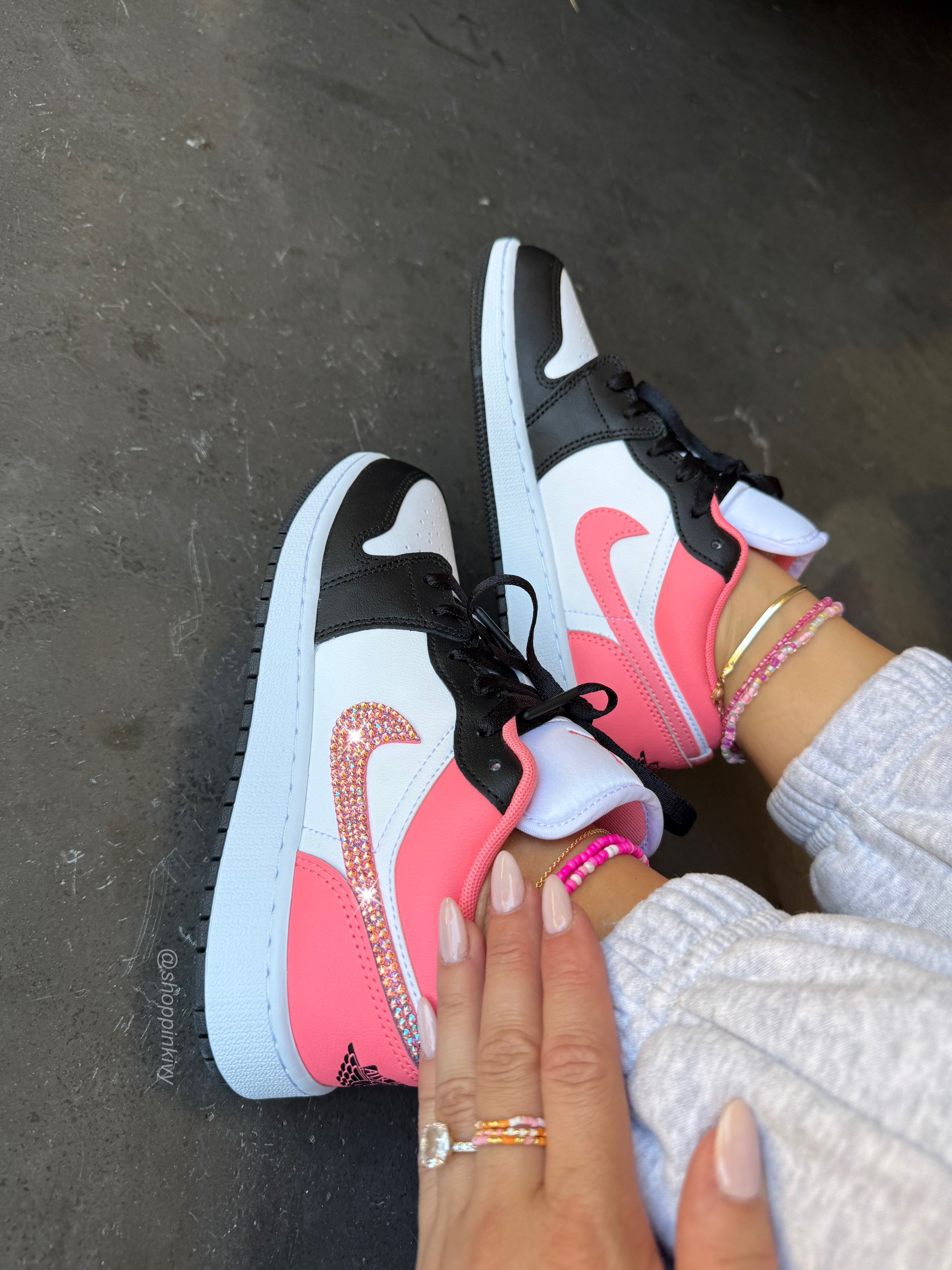 Black Coral Shimmer Swarovski Women’s Air Jordan 1 Low Shoes