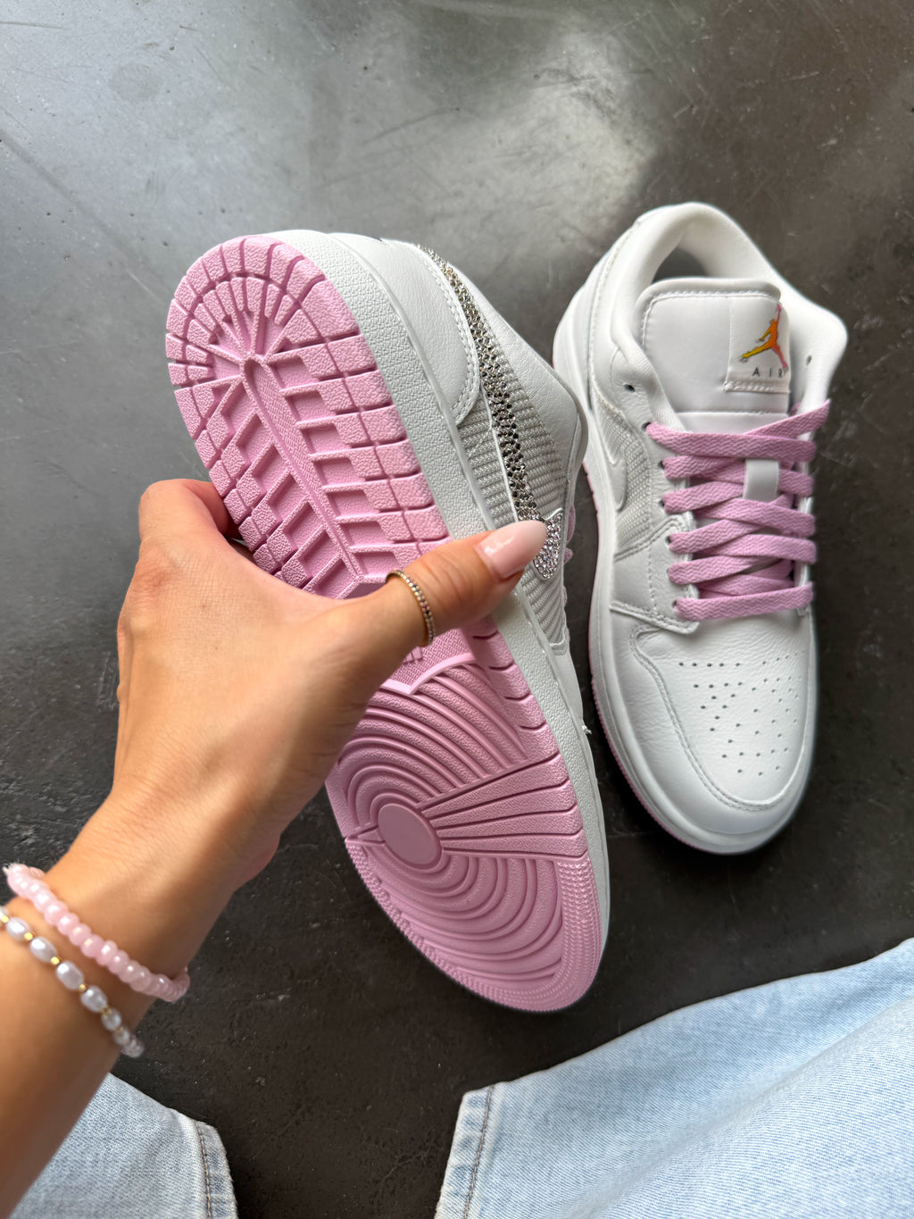 NEW Pink Bottom Swarovski Women’s Air Jordan 1 Low Shoes