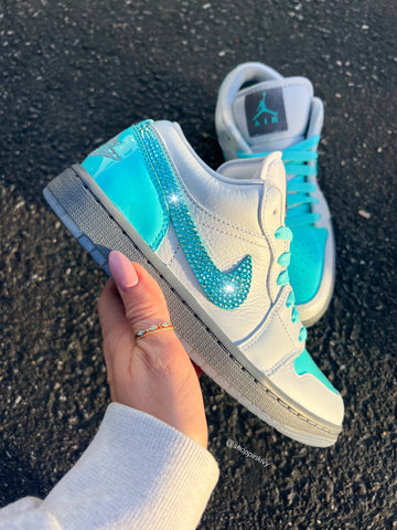 Aqua Polaroid Swarovski Women’s Air Jordan Retro 1 Low Shoes