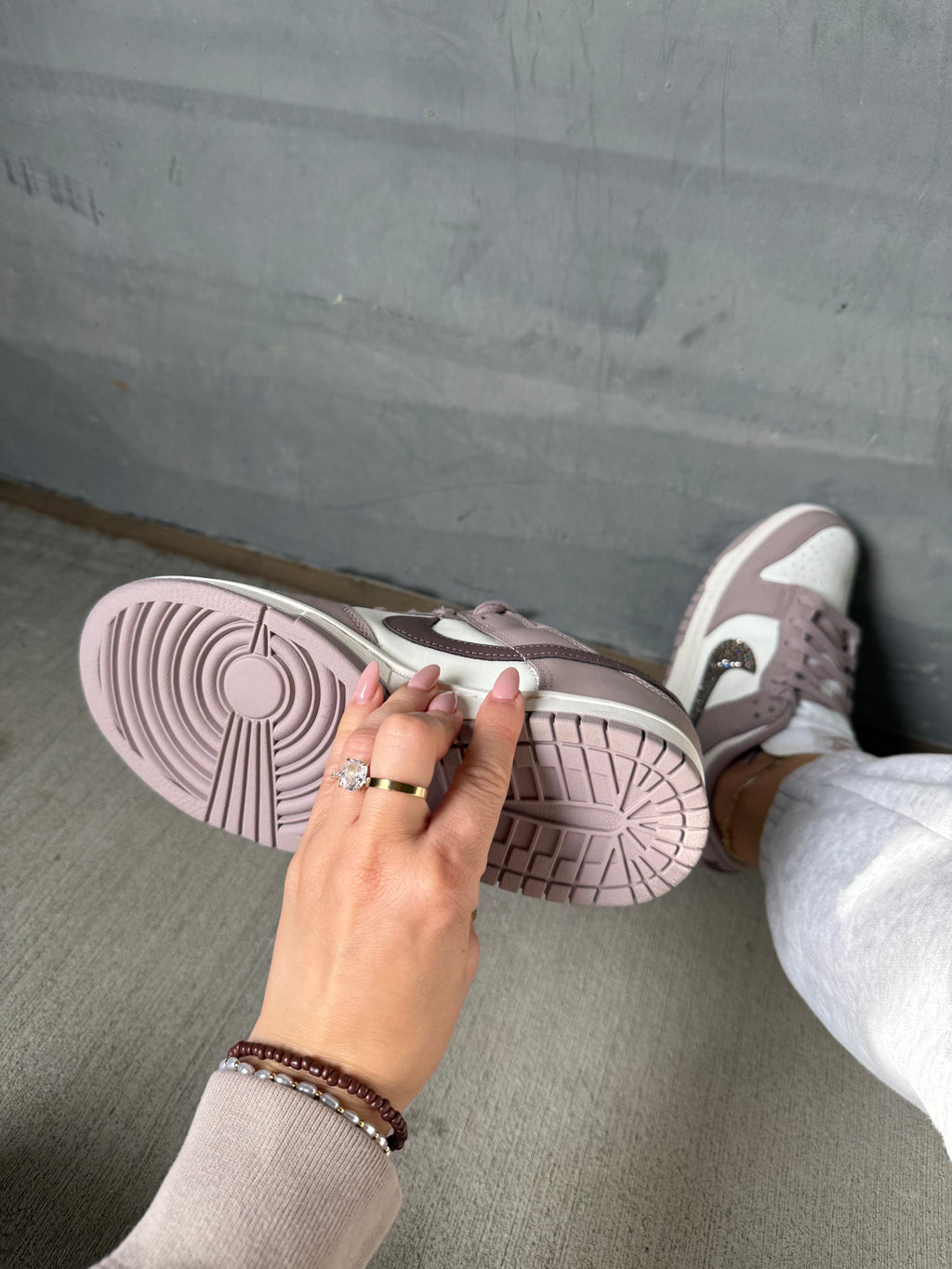 Cocoa Brown Swarovski Womens Nike Greige Dunk Shoes