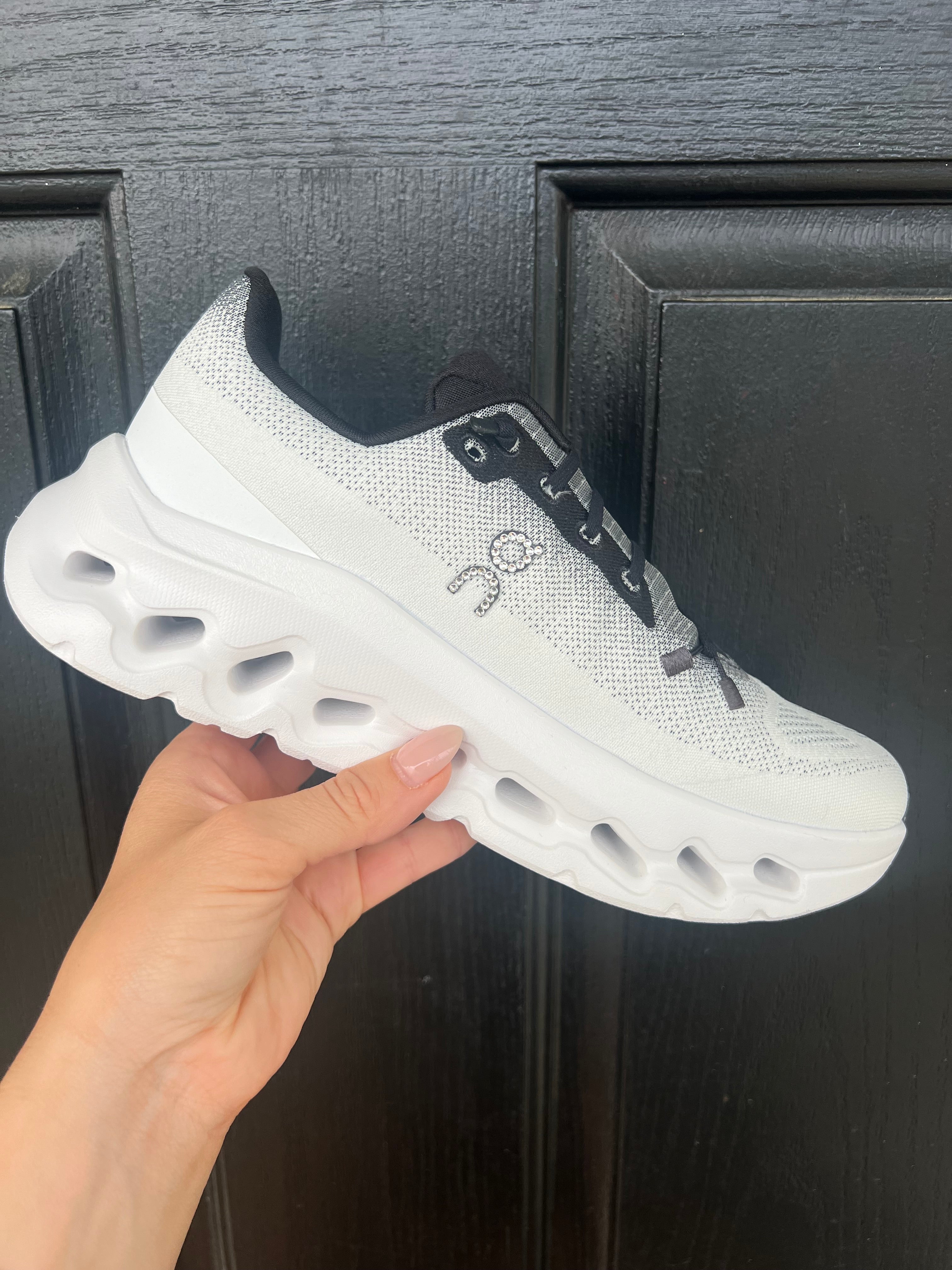 Black + White Ombre Swarovski On Cloudtilt Running Shoes