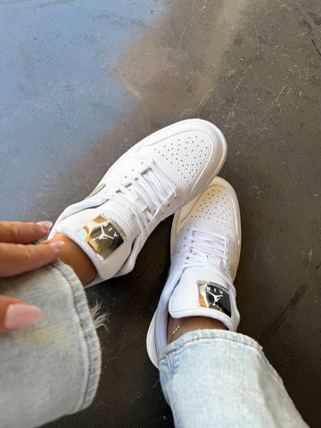 White Metallic Swarovski Women’s Air Jordan 1 Low Shoes